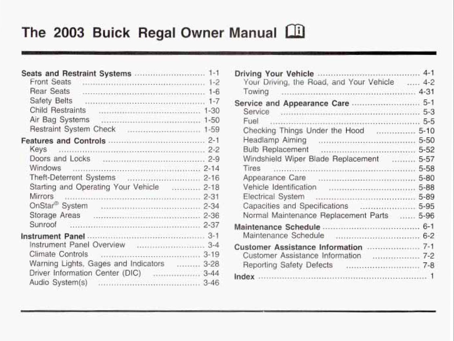 2003 buick regal owner's manual