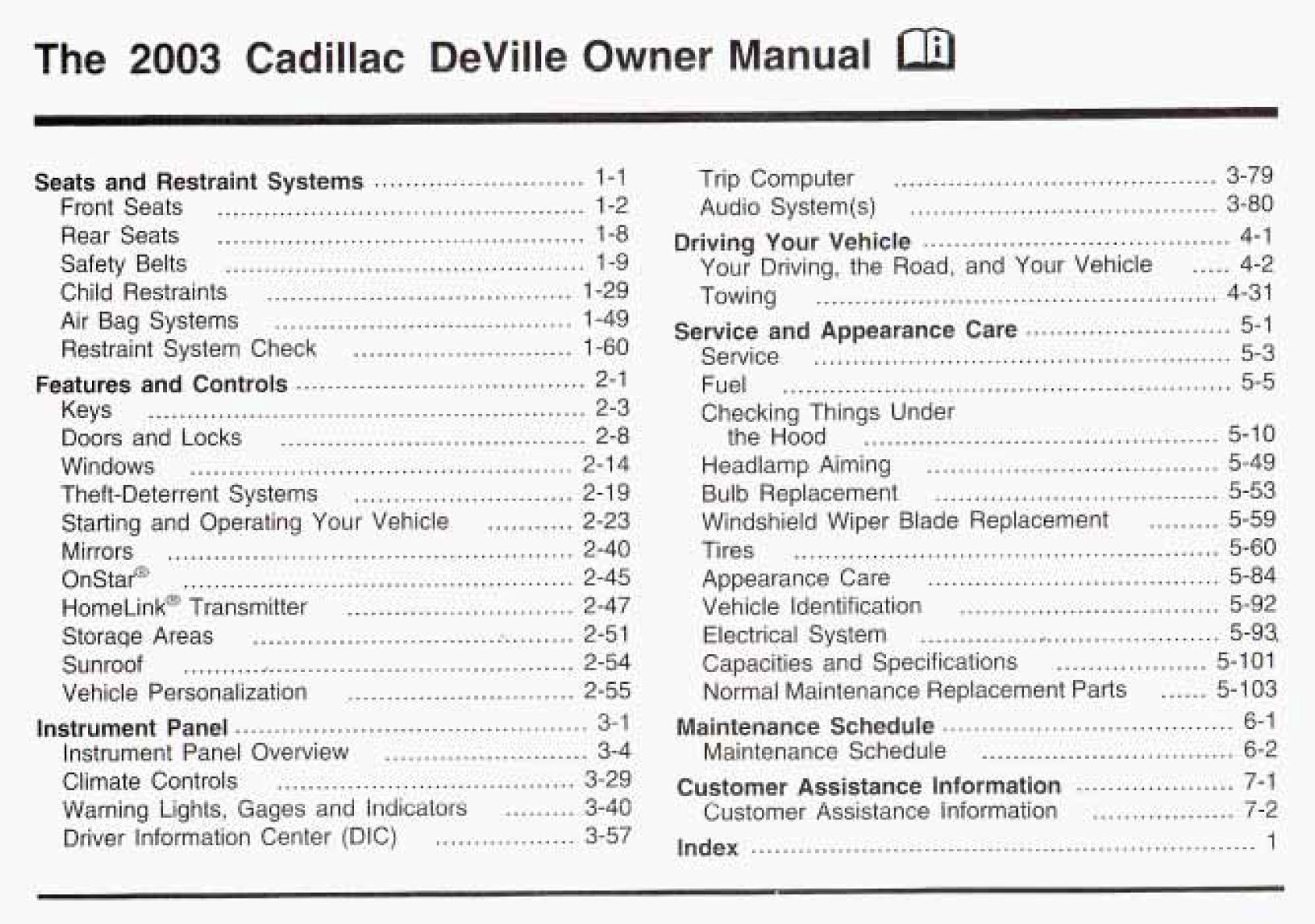 2003 cadillac deville owner's manual