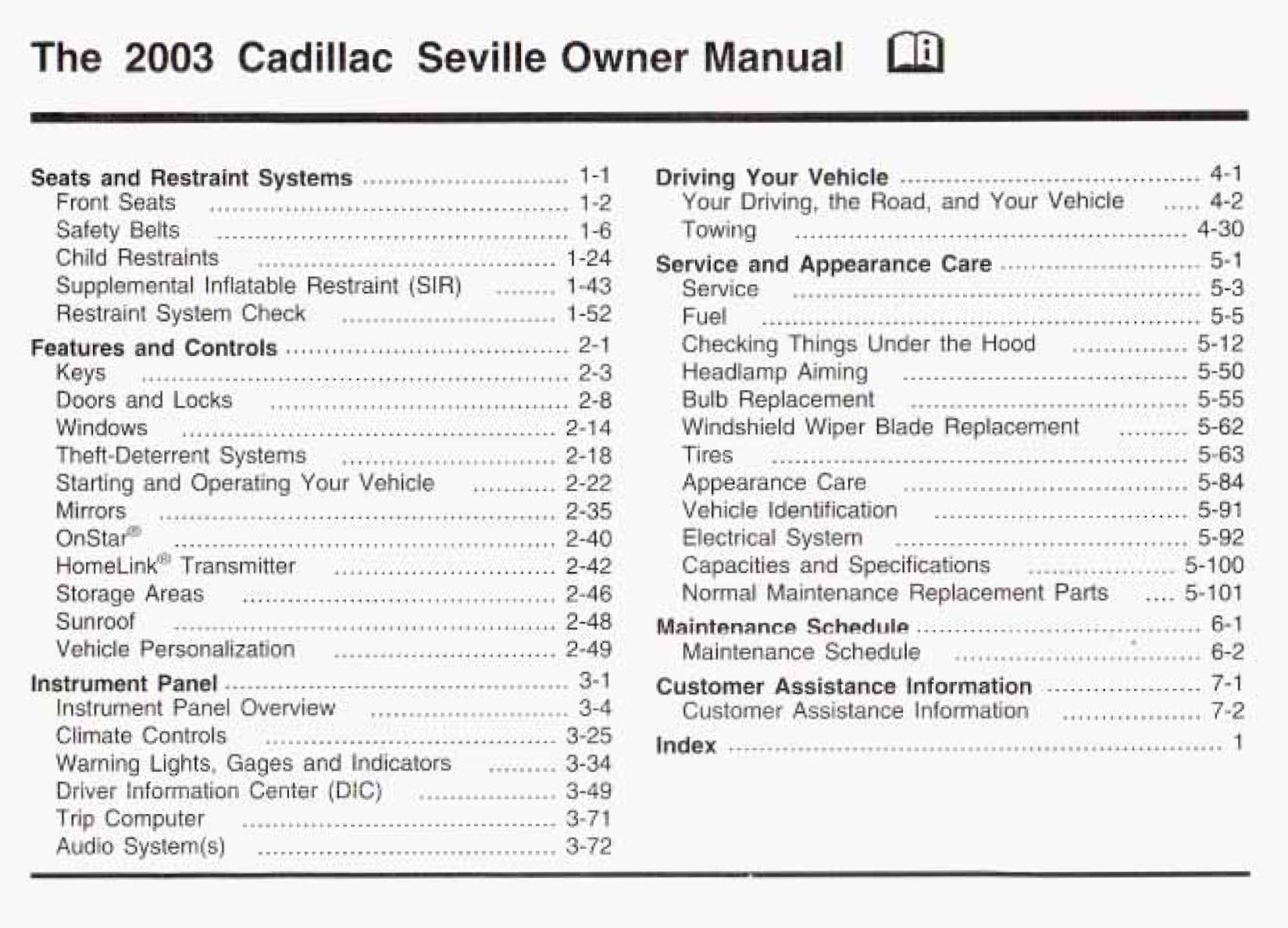 2003 cadillac seville owner's manual