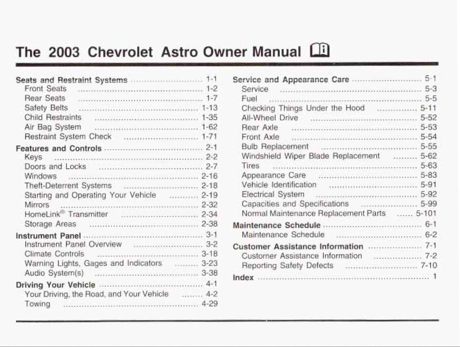 2003 chevrolet astro owner's manual