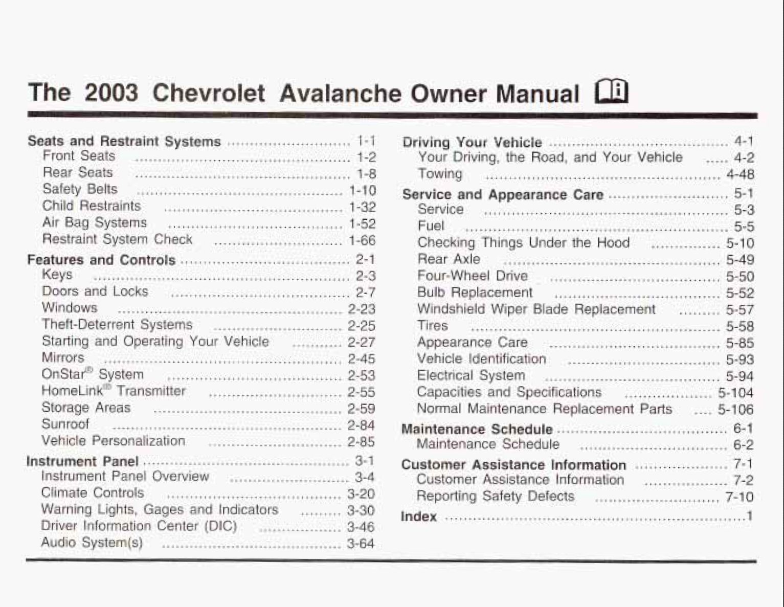 2003 chevrolet avalanche owner's manual