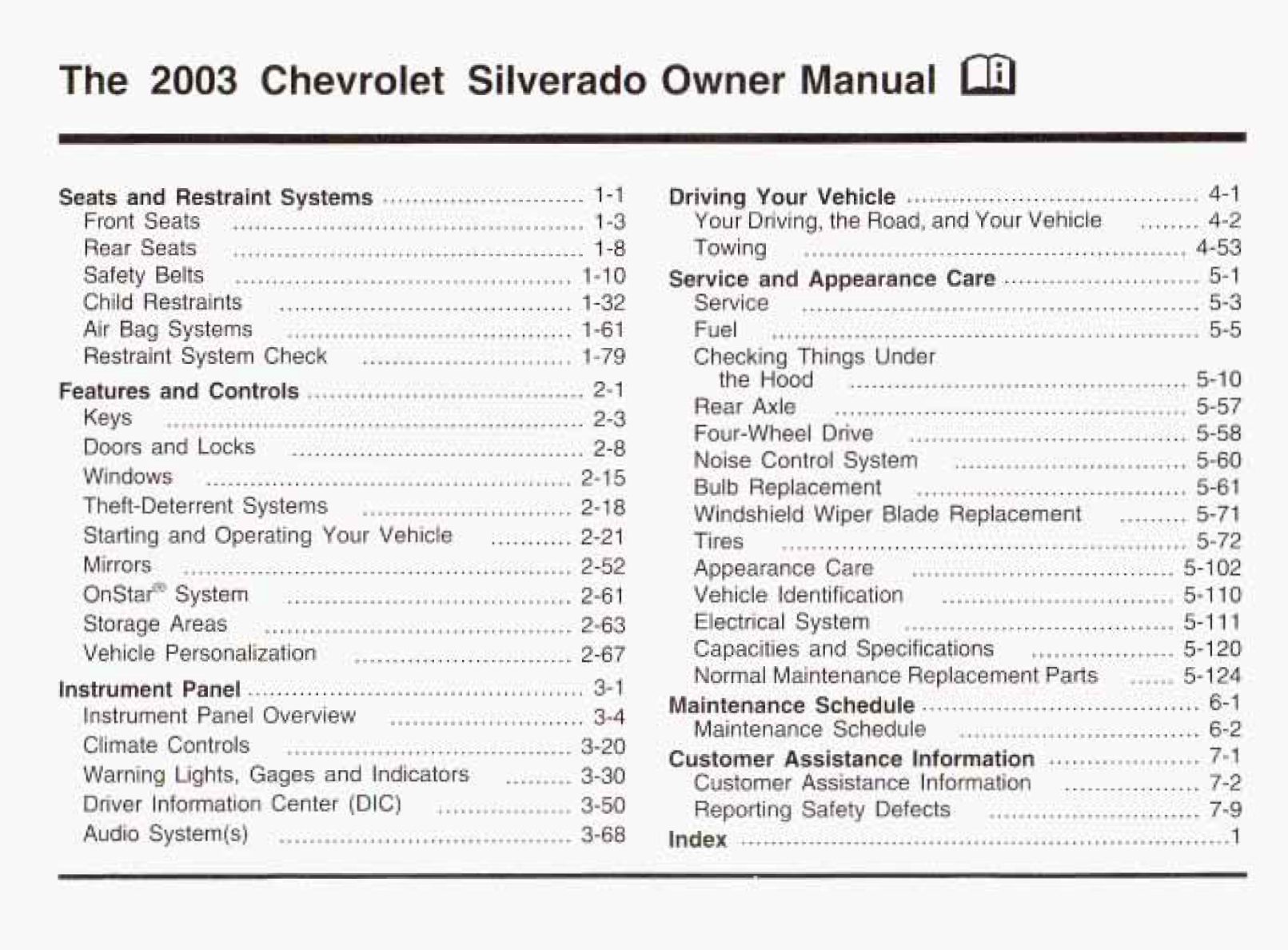 2003 chevrolet silverado owner's manual