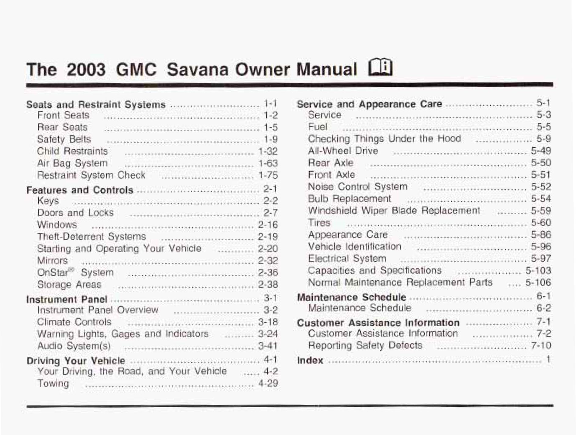 2003 gmc savana owner's manual