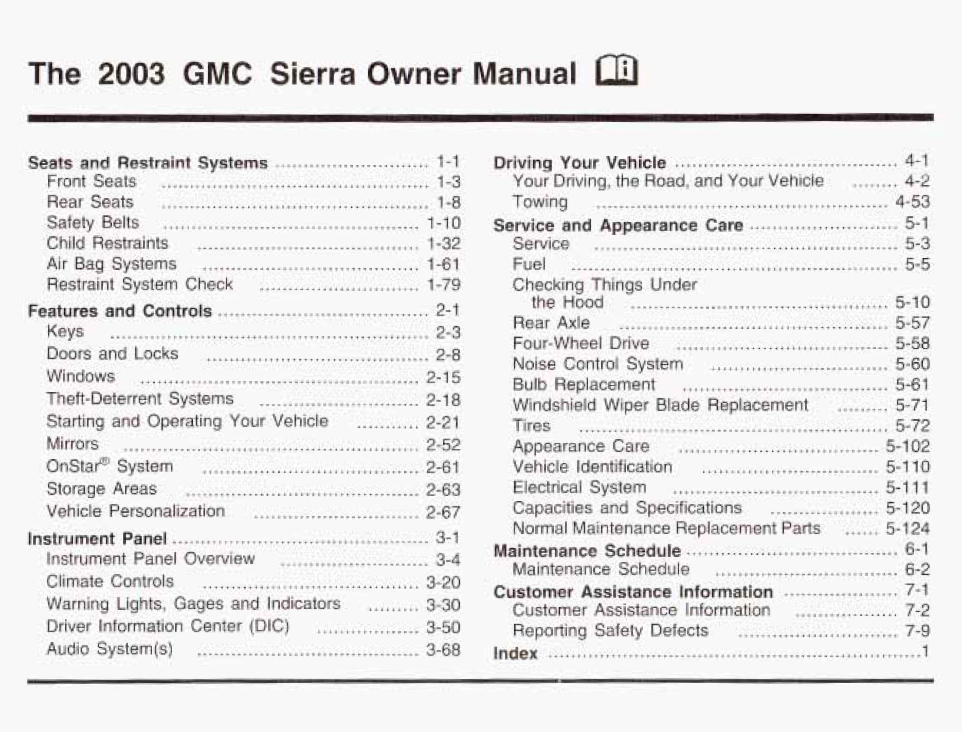 2003 gmc sierra owner's manual