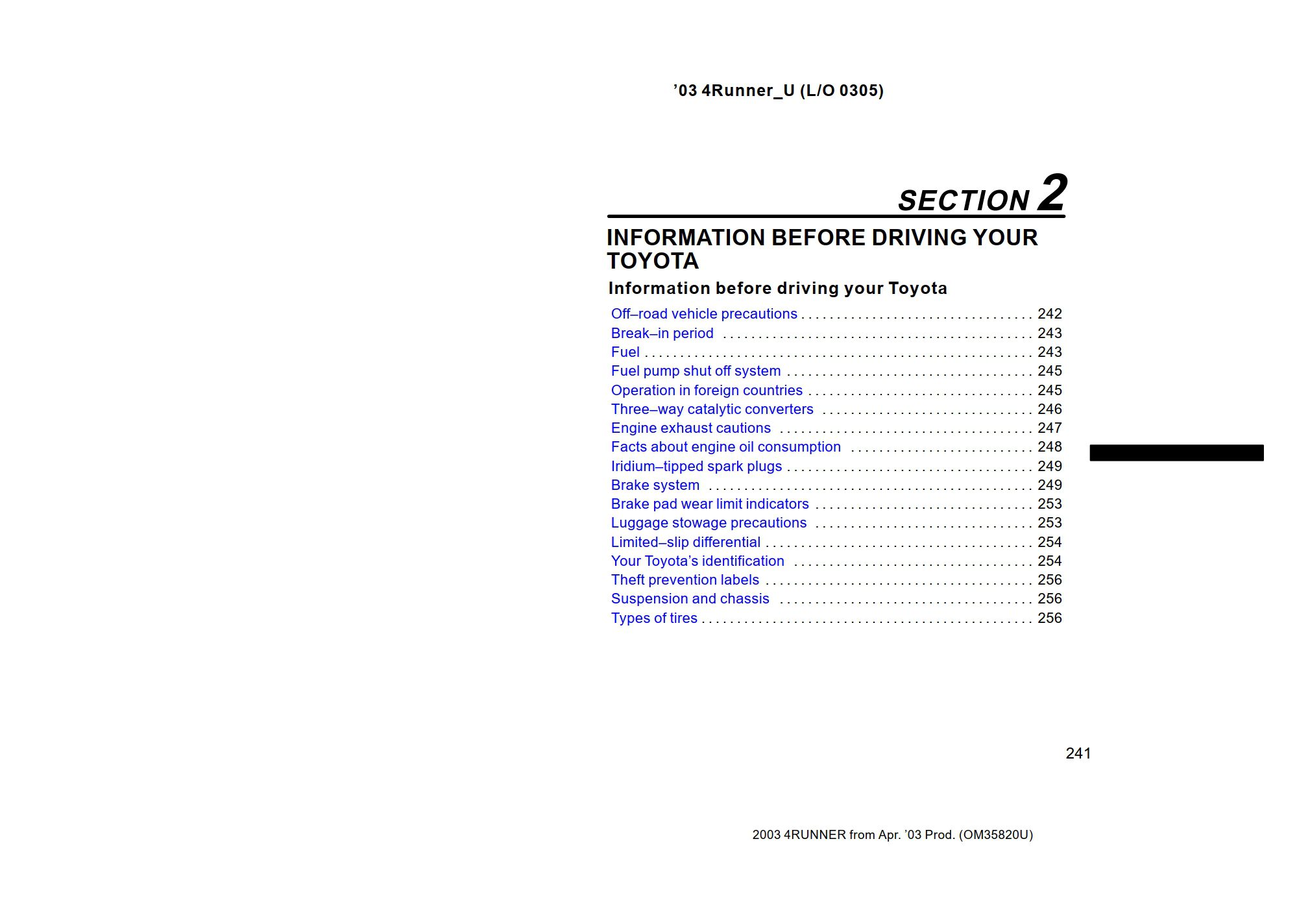 2003 toyota 4runner owner's manual