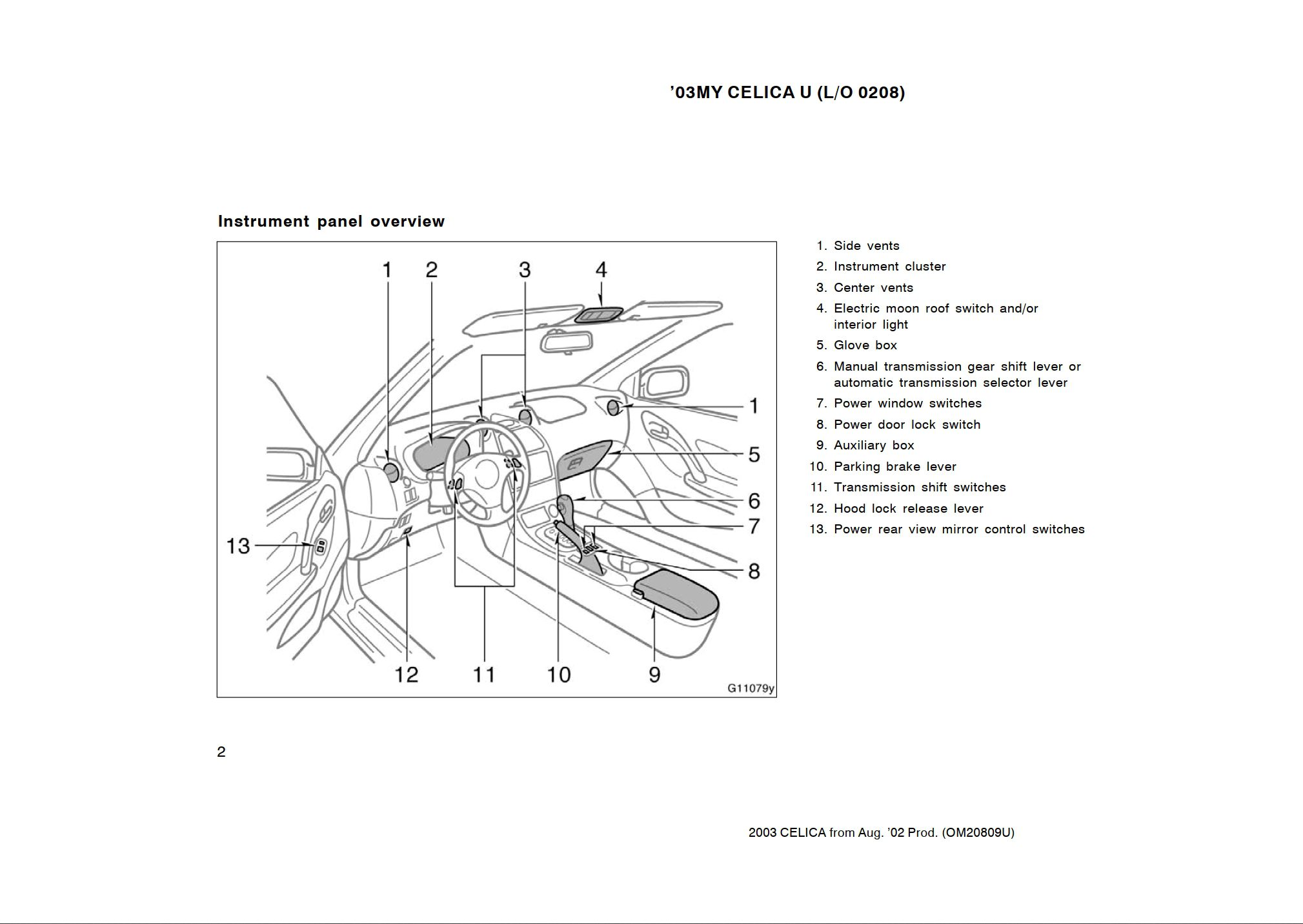 2003 toyota celica owner's manual