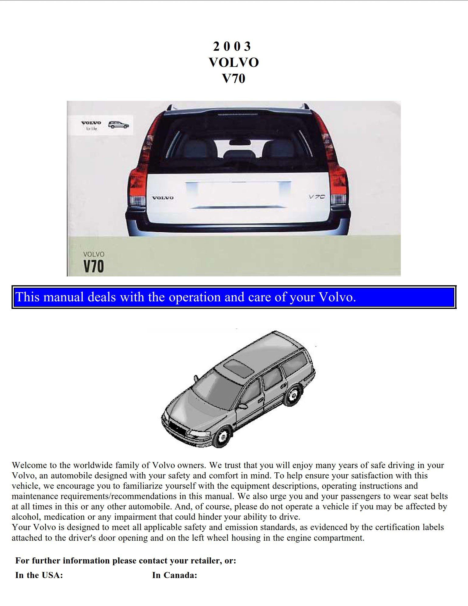 2003 volvo v70 owner's manual