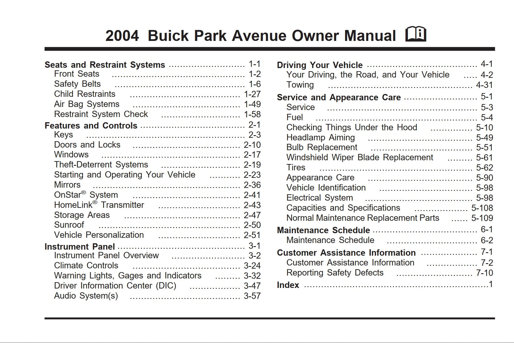 2004 buick park avenue owner's manual