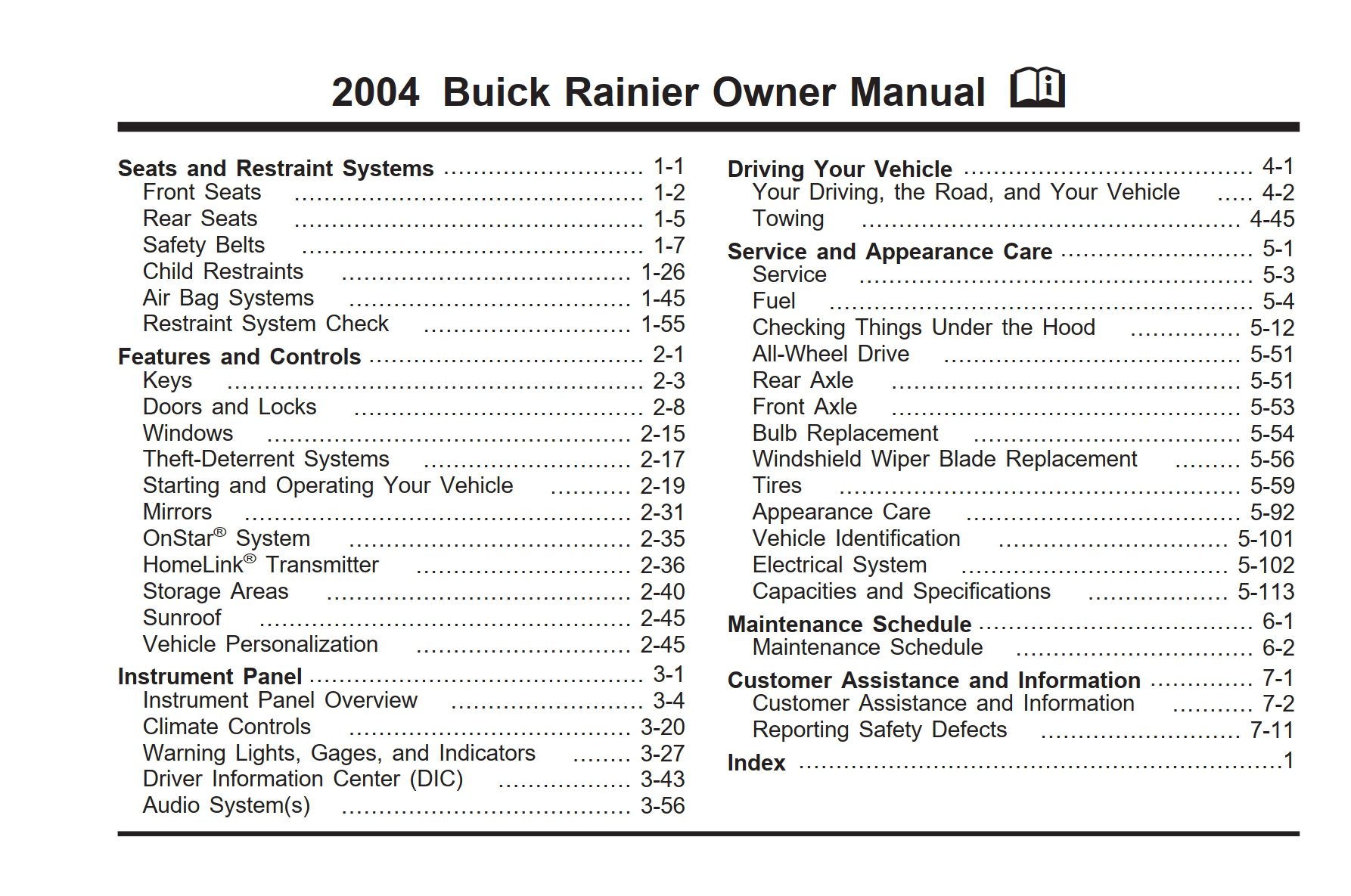 2004 buick rainier owner's manual