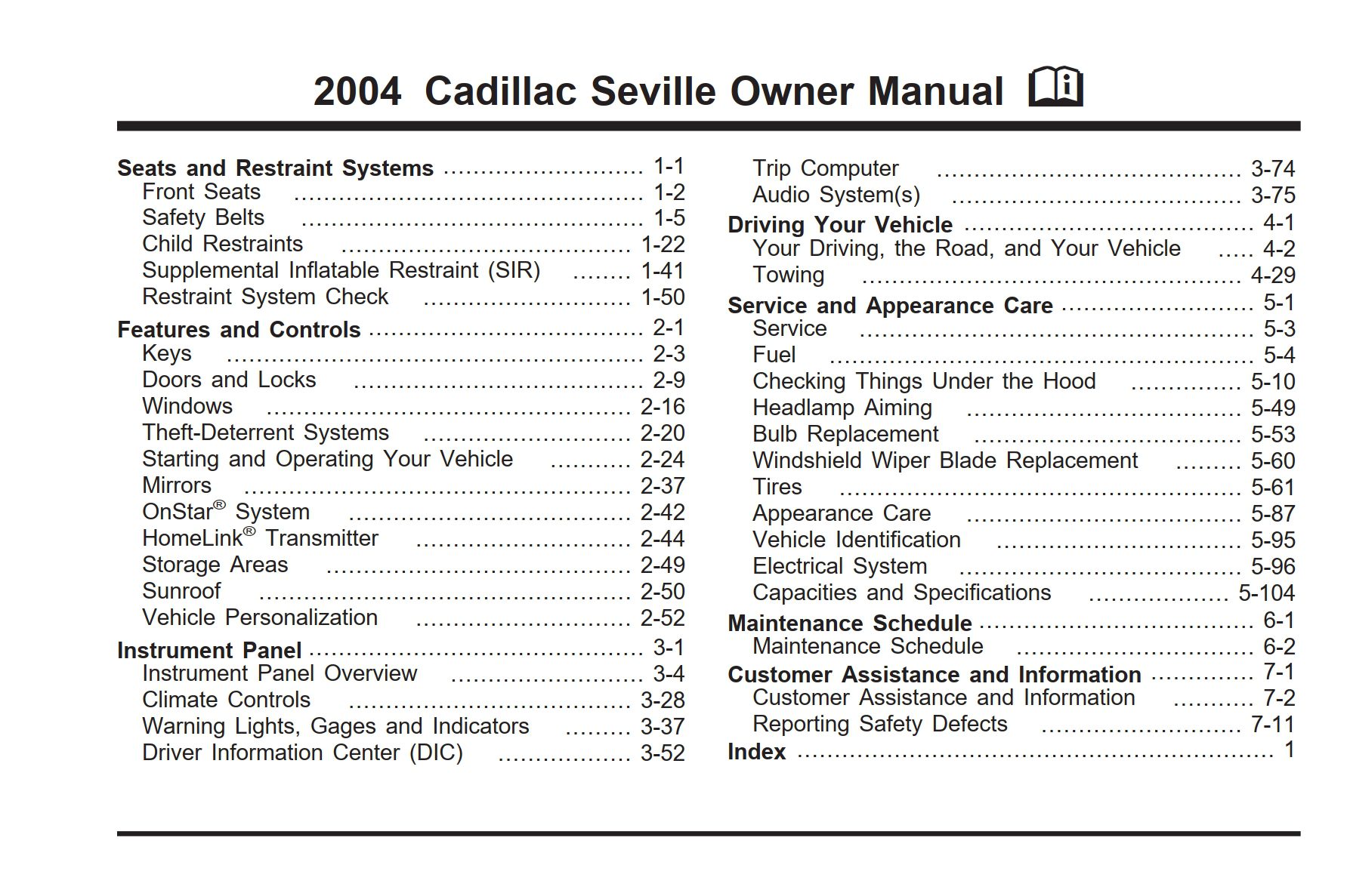 2004 cadillac seville owner's manual