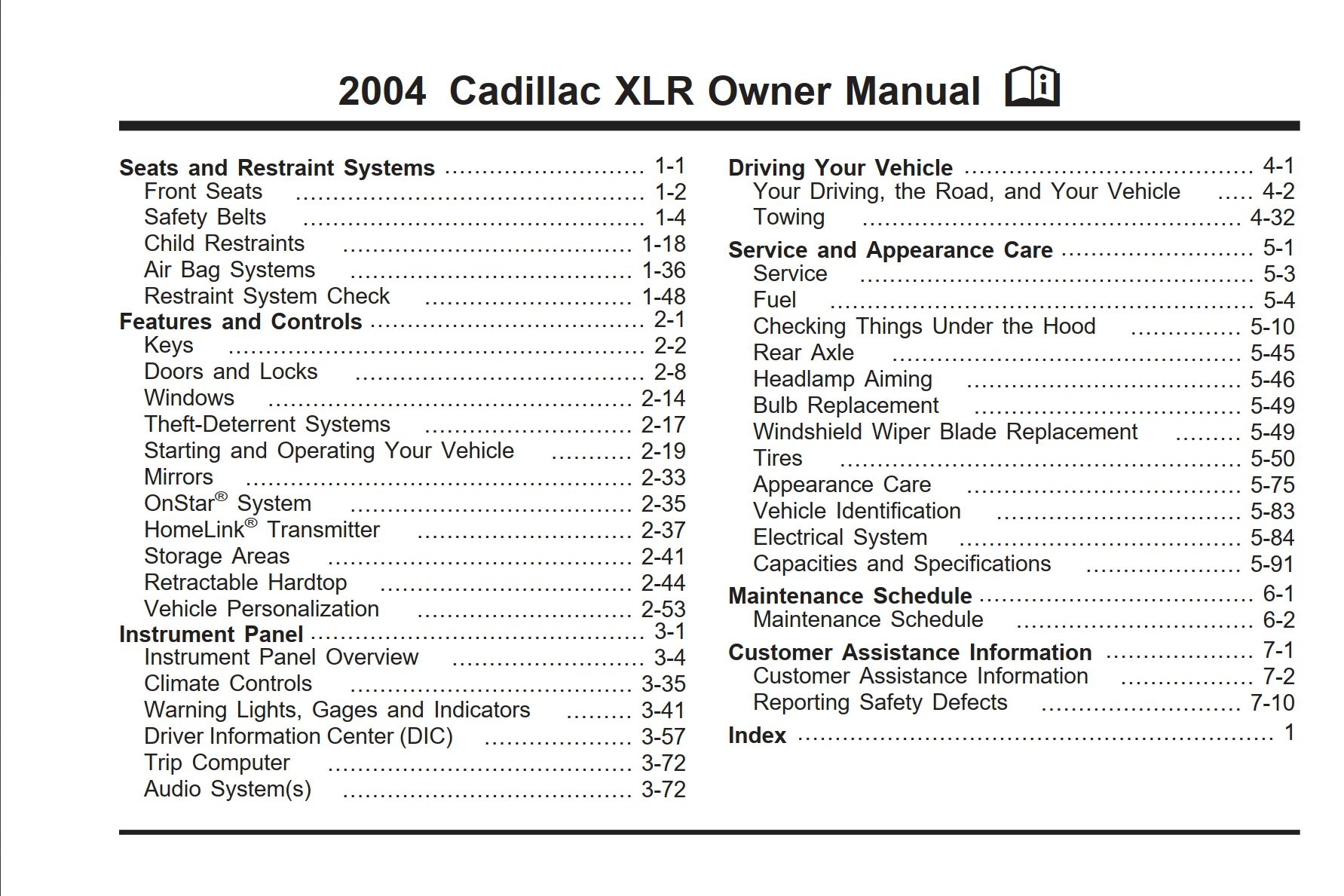 2004 cadillac xlr owner's manual