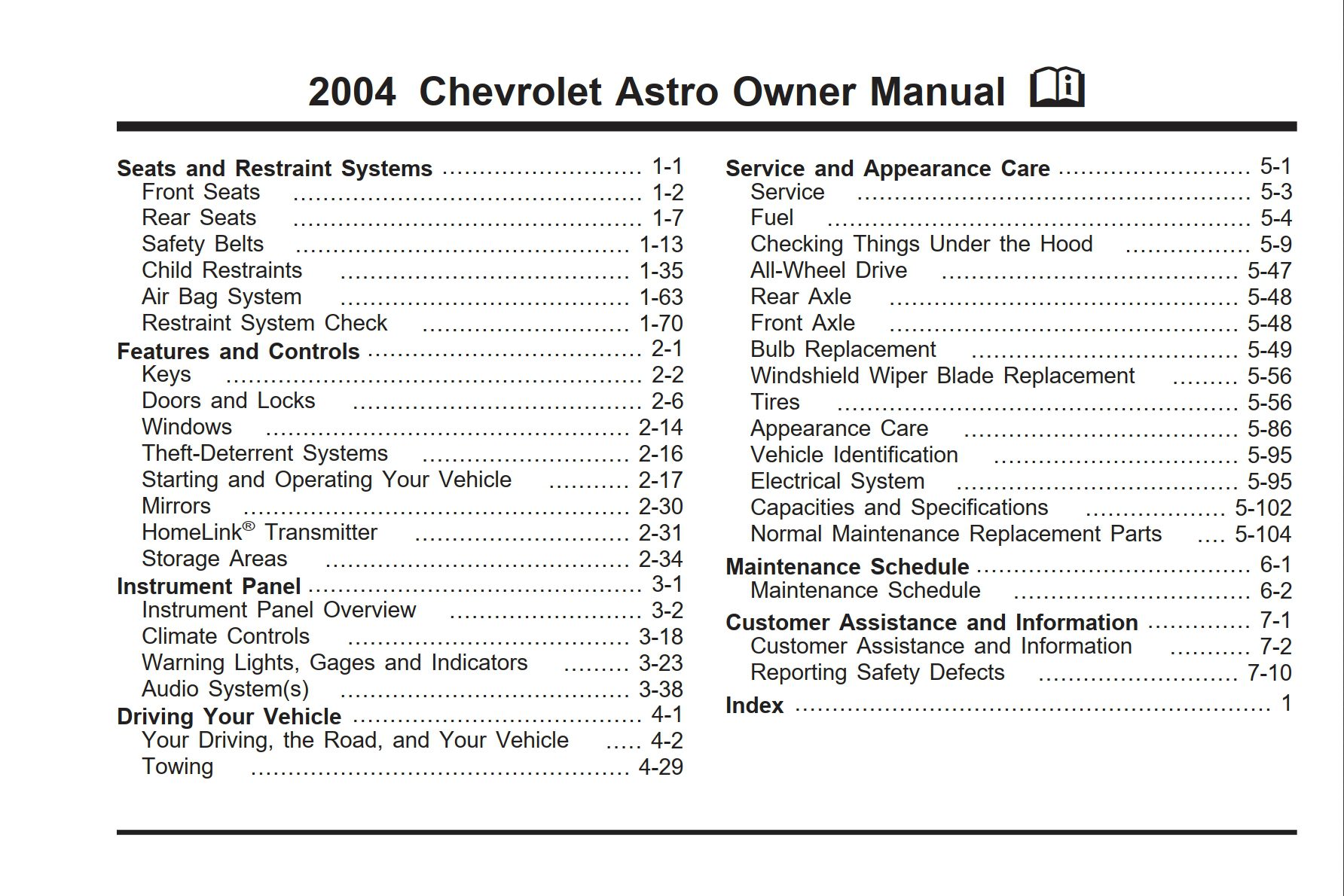 2004 chevrolet astro owner's manual