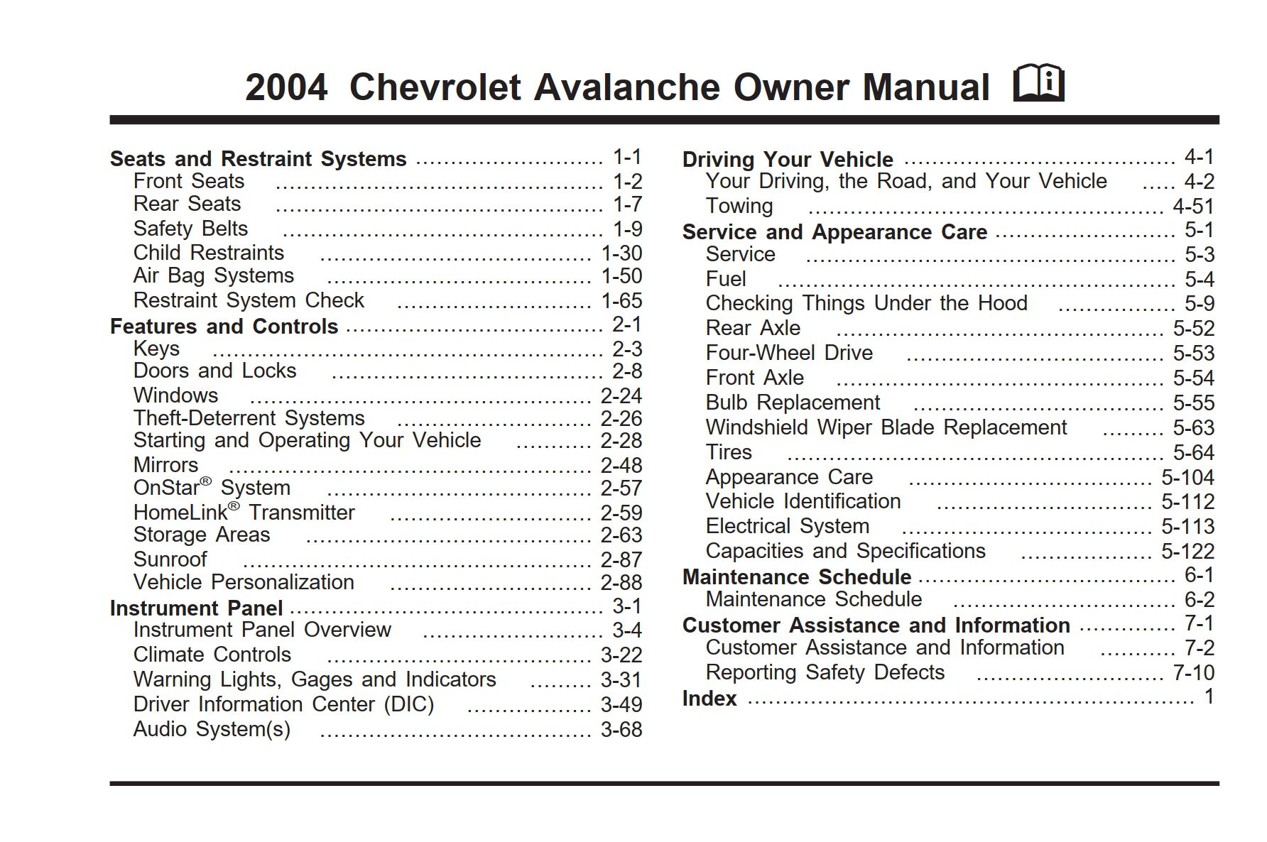 2004 chevrolet avalanche owner's manual