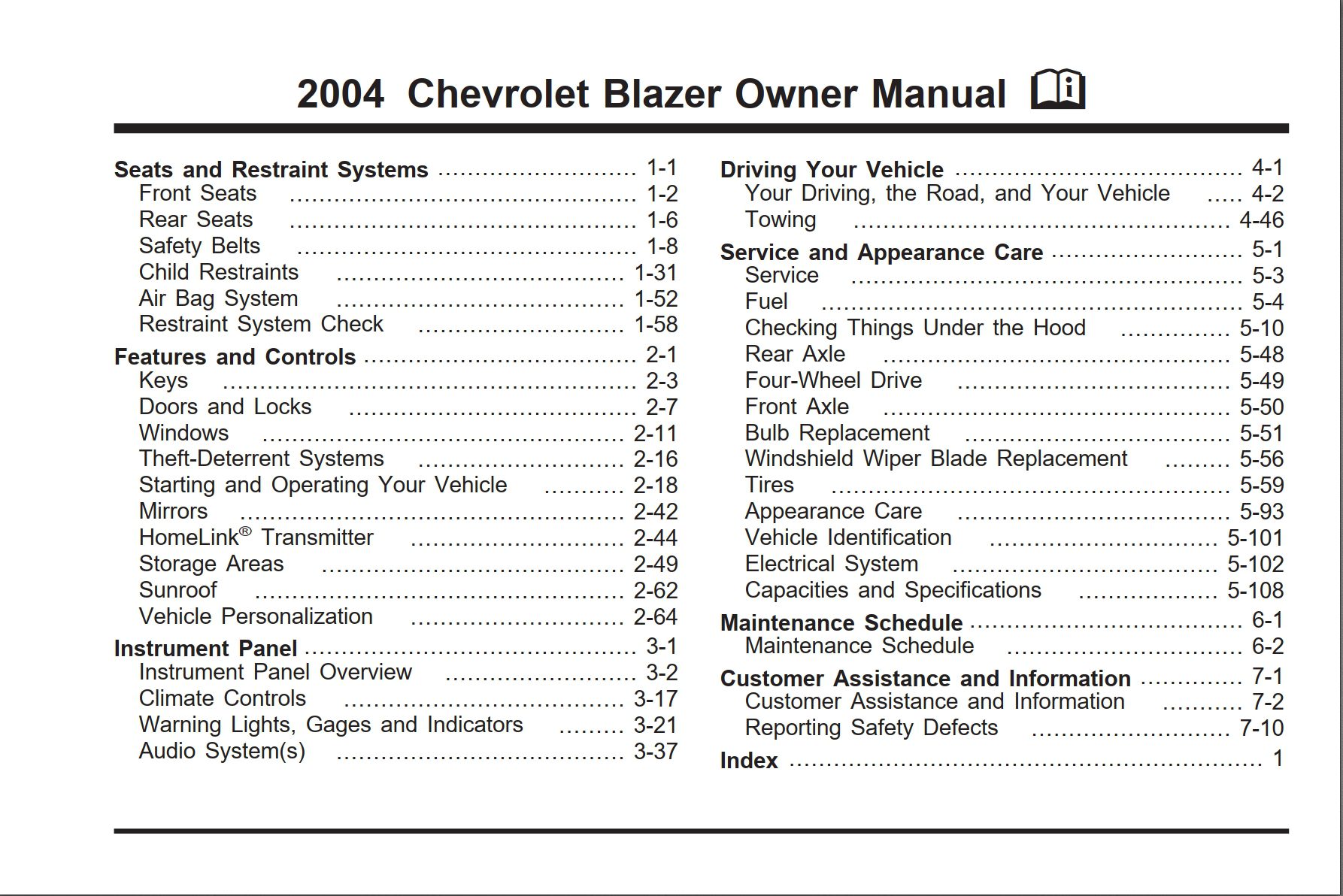 2004 chevrolet blazer owner's manual