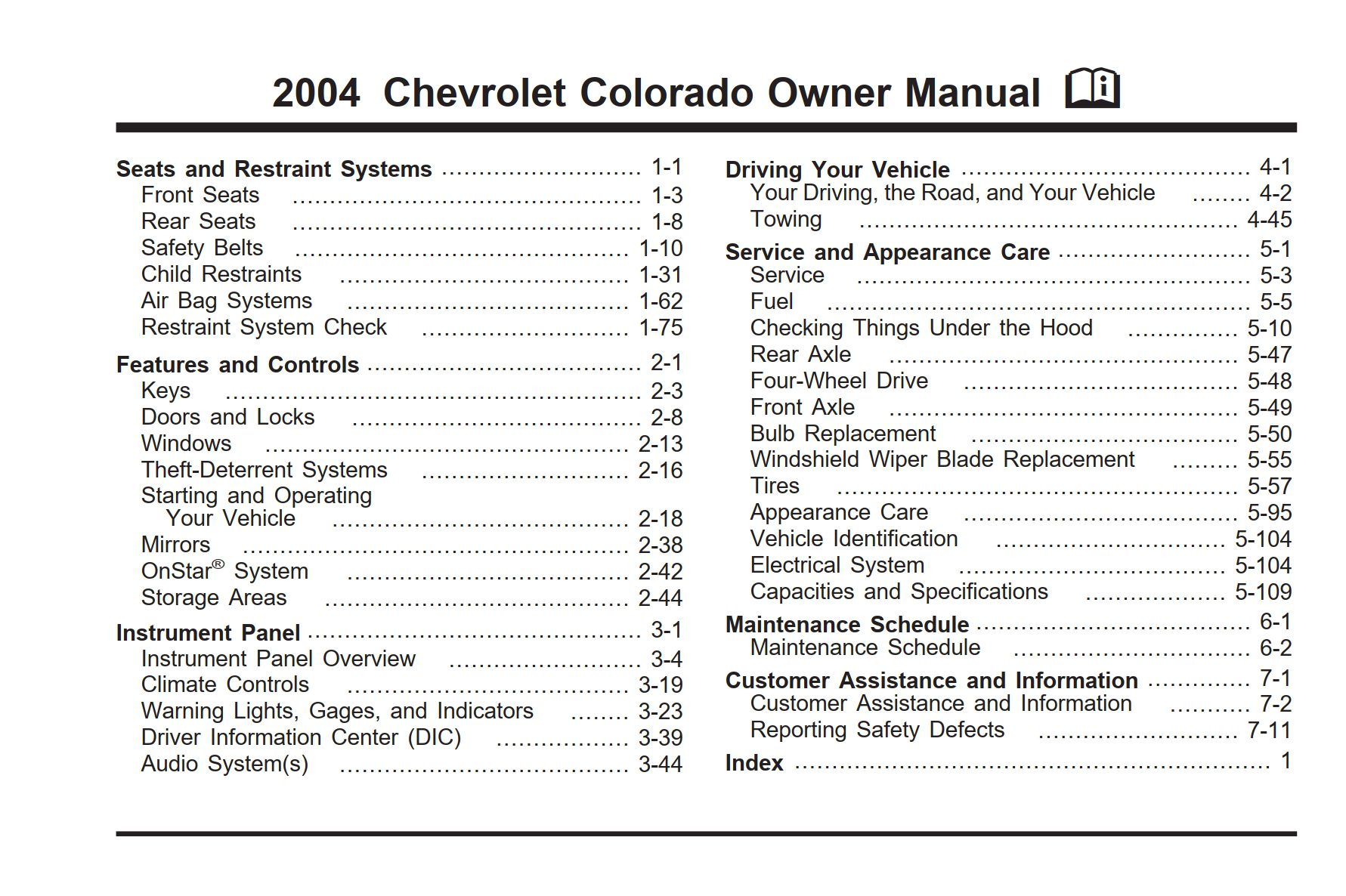 2004 chevrolet colorado owner's manual