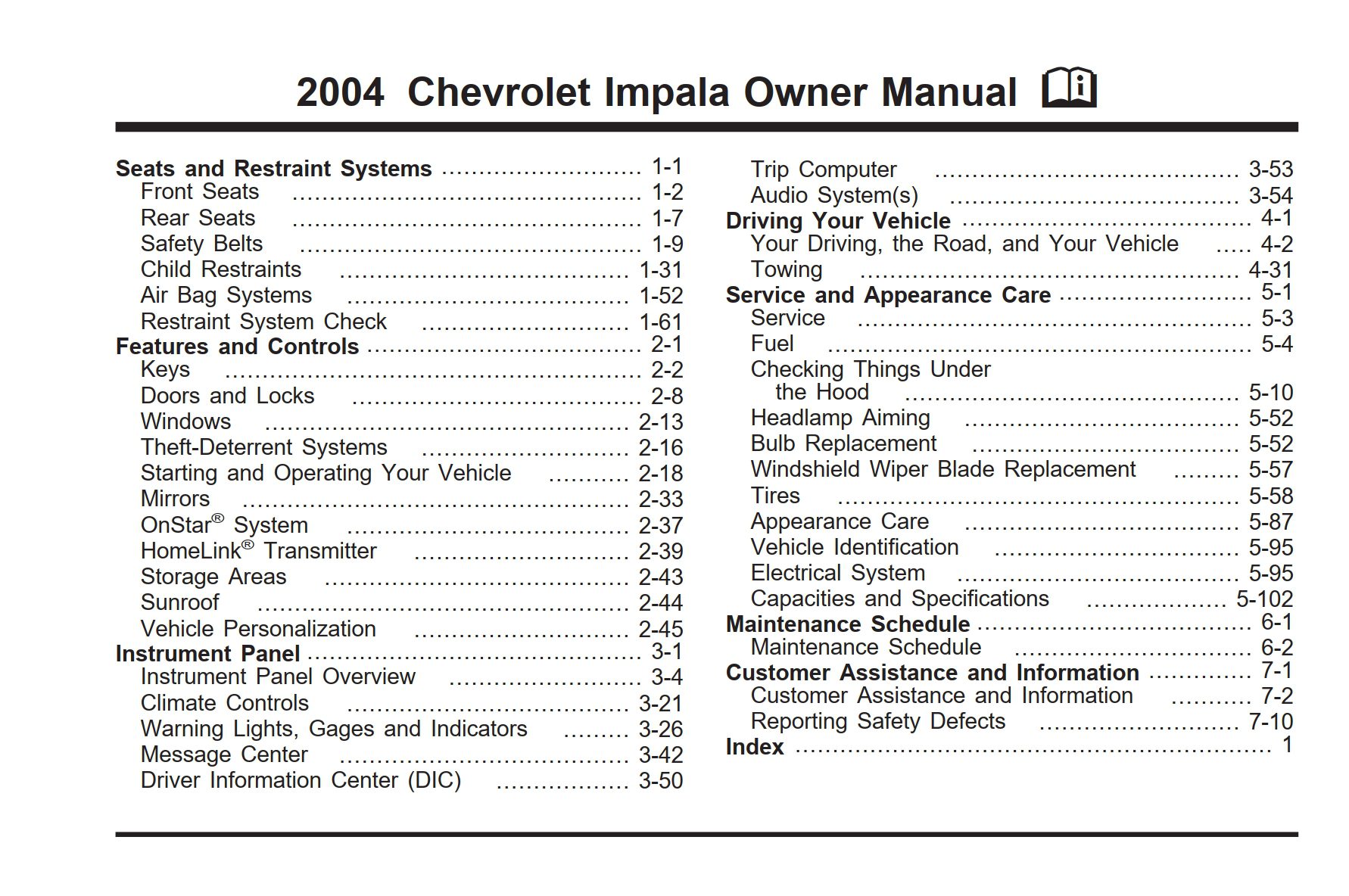 2004 chevrolet impala owner's manual