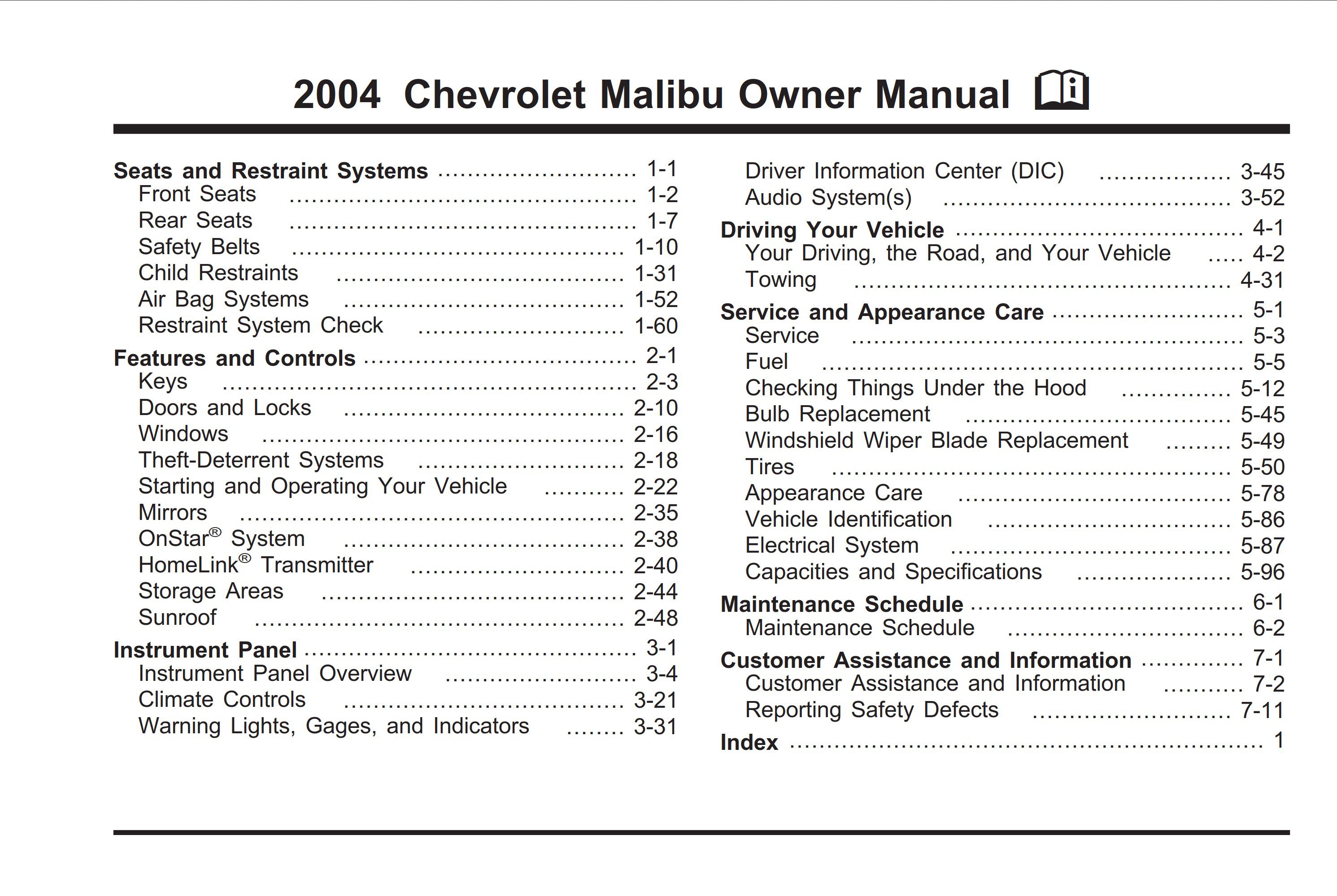 2004 chevrolet malibu owner's manual