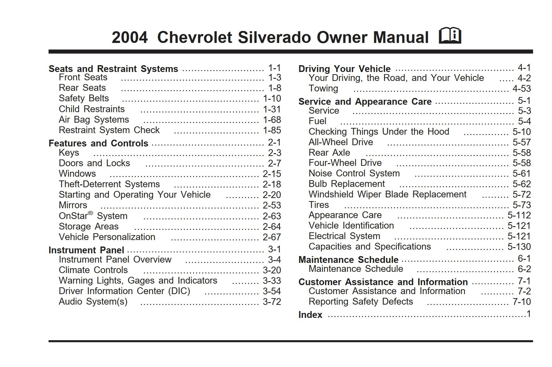 2004 chevrolet silverado owner's manual