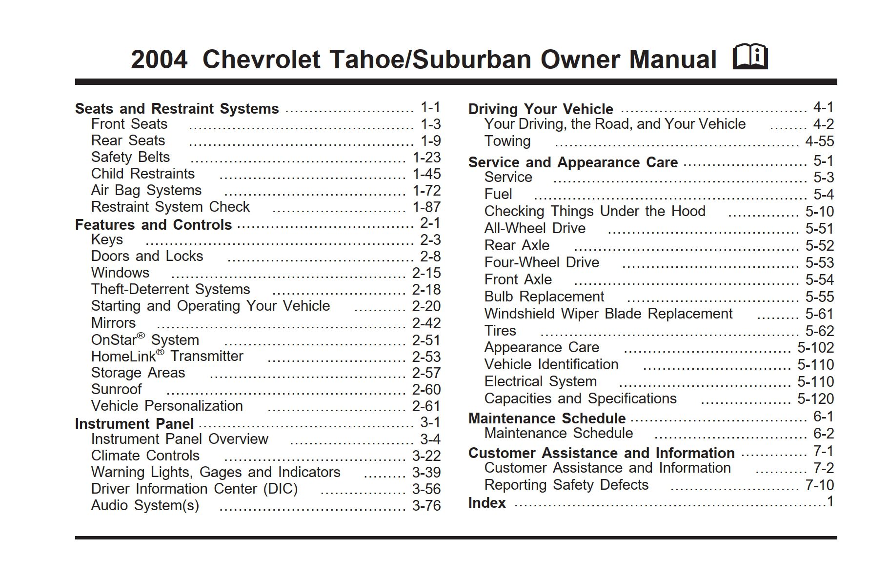 2004 chevrolet suburban owner's manual