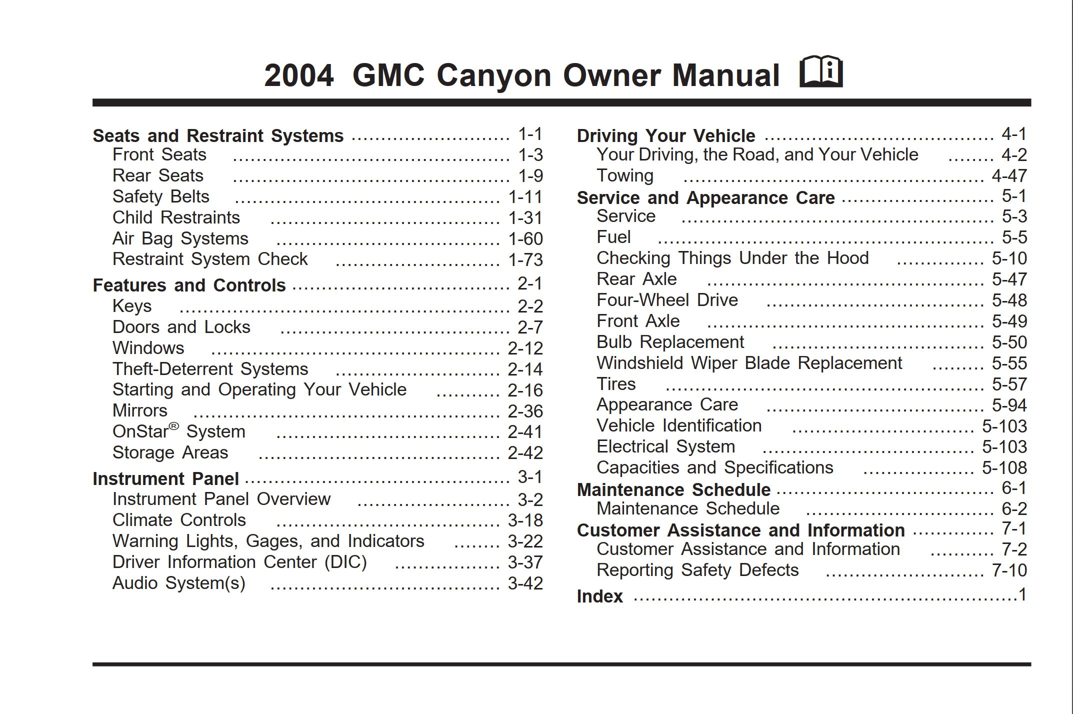 2004 gmc canyon owner's manual