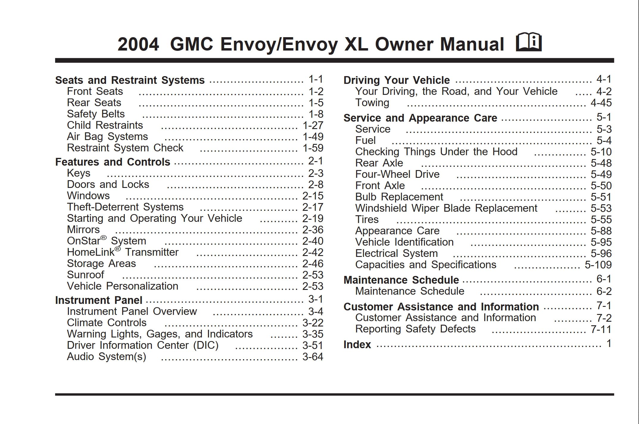 2004 gmc envoy owner's manual