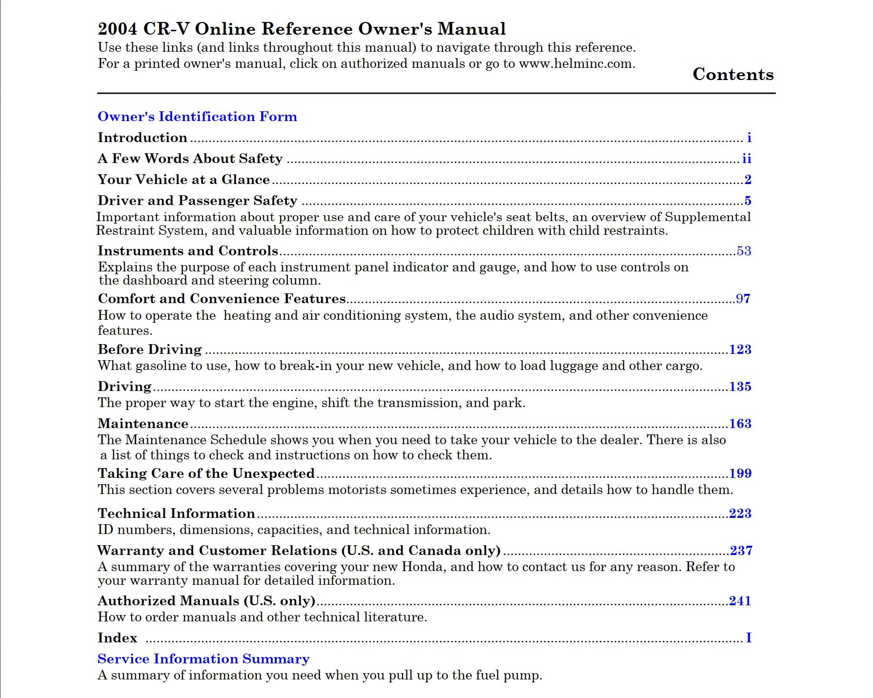 2004 honda cr v owner's manual