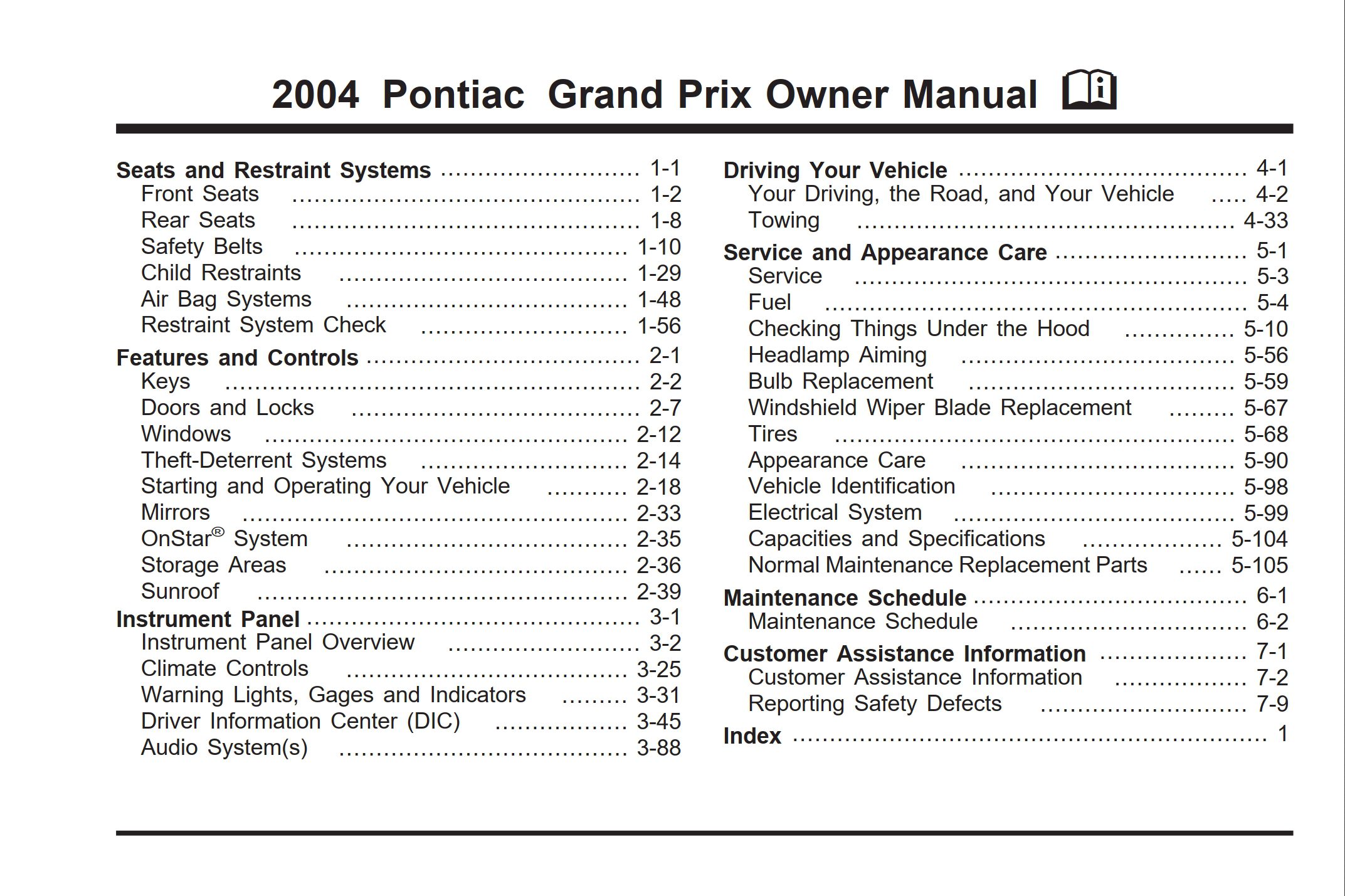 2004 pontiac grand prix owner's manual