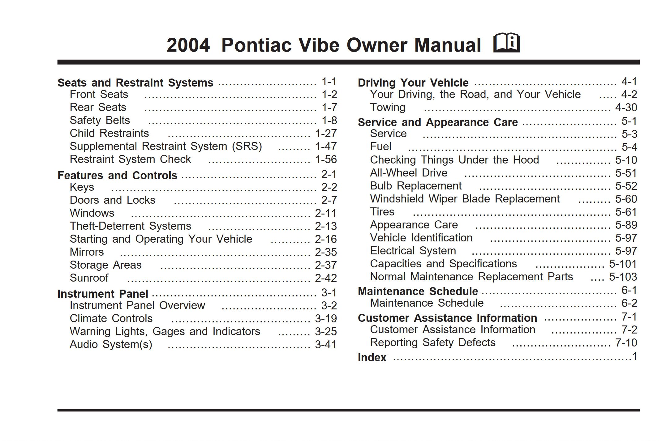 2004 pontiac vibe owner's manual