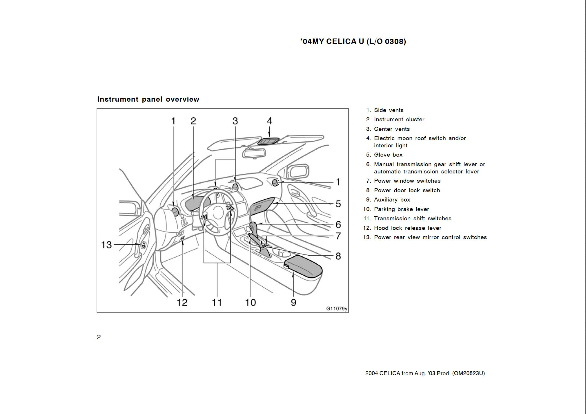 2004 toyota celica owner's manual