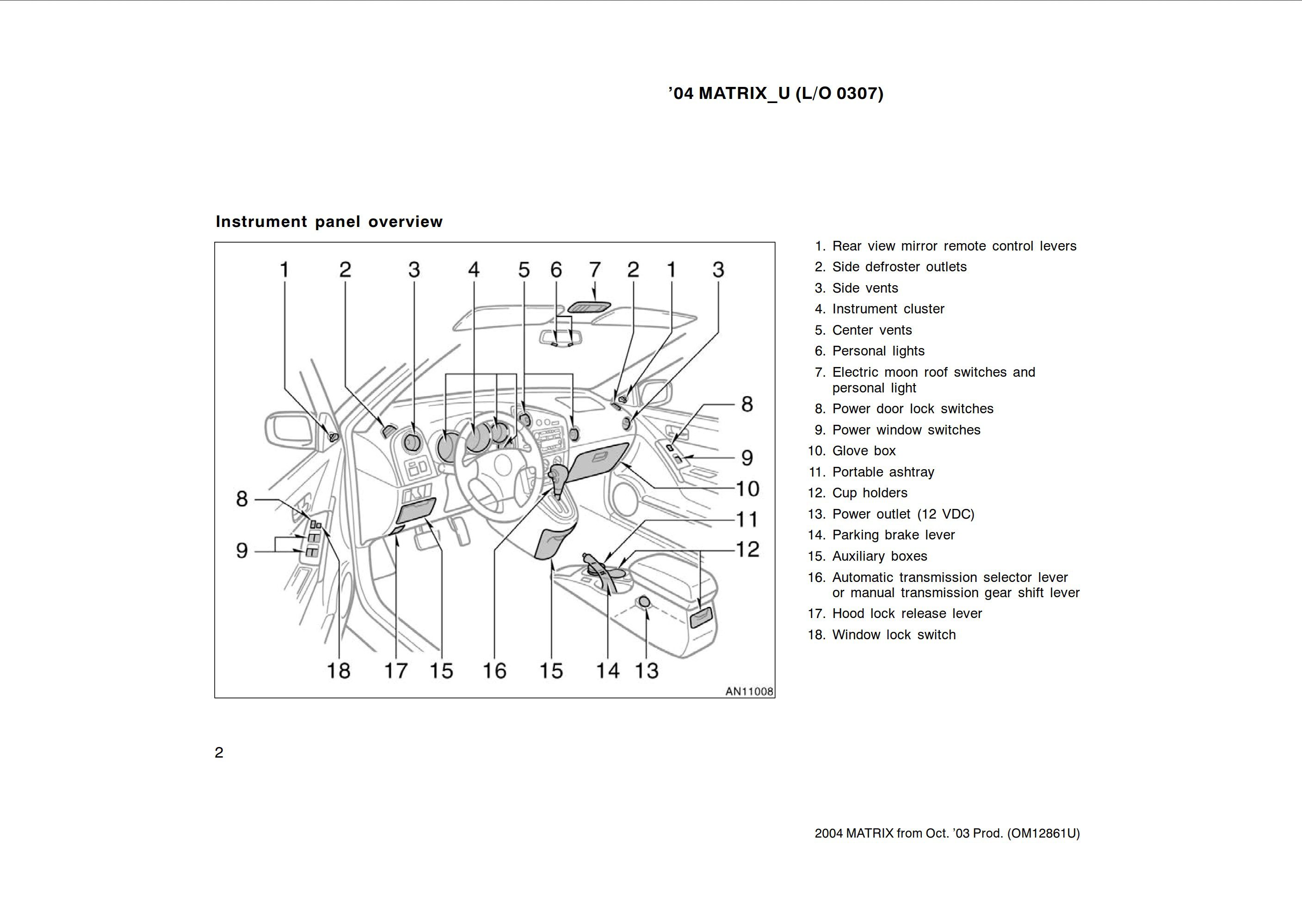 2004 toyota matrix owner's manual