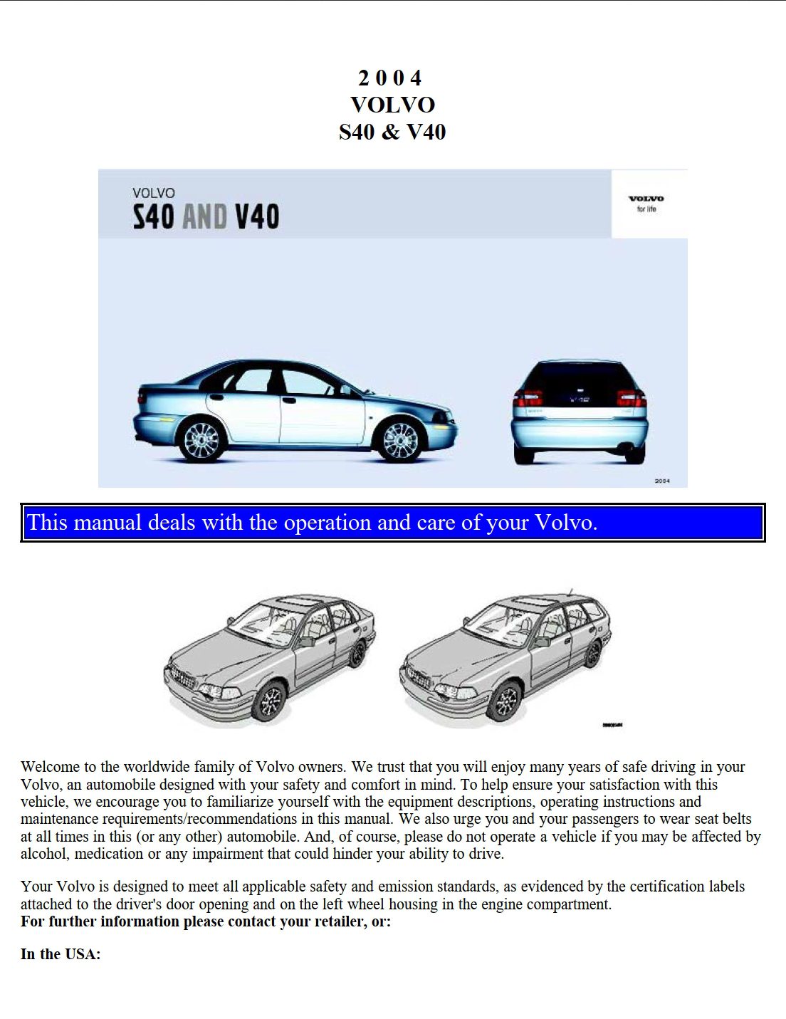 2004 volvo s40 v40 owner's manual