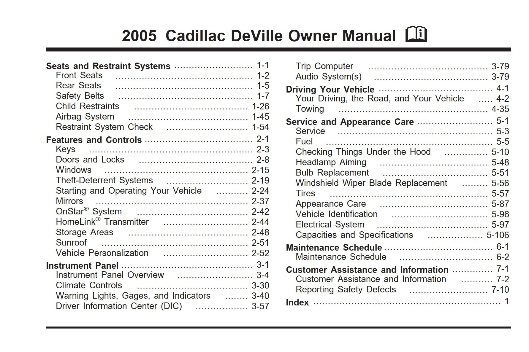 2005 cadillac deville owner's manual