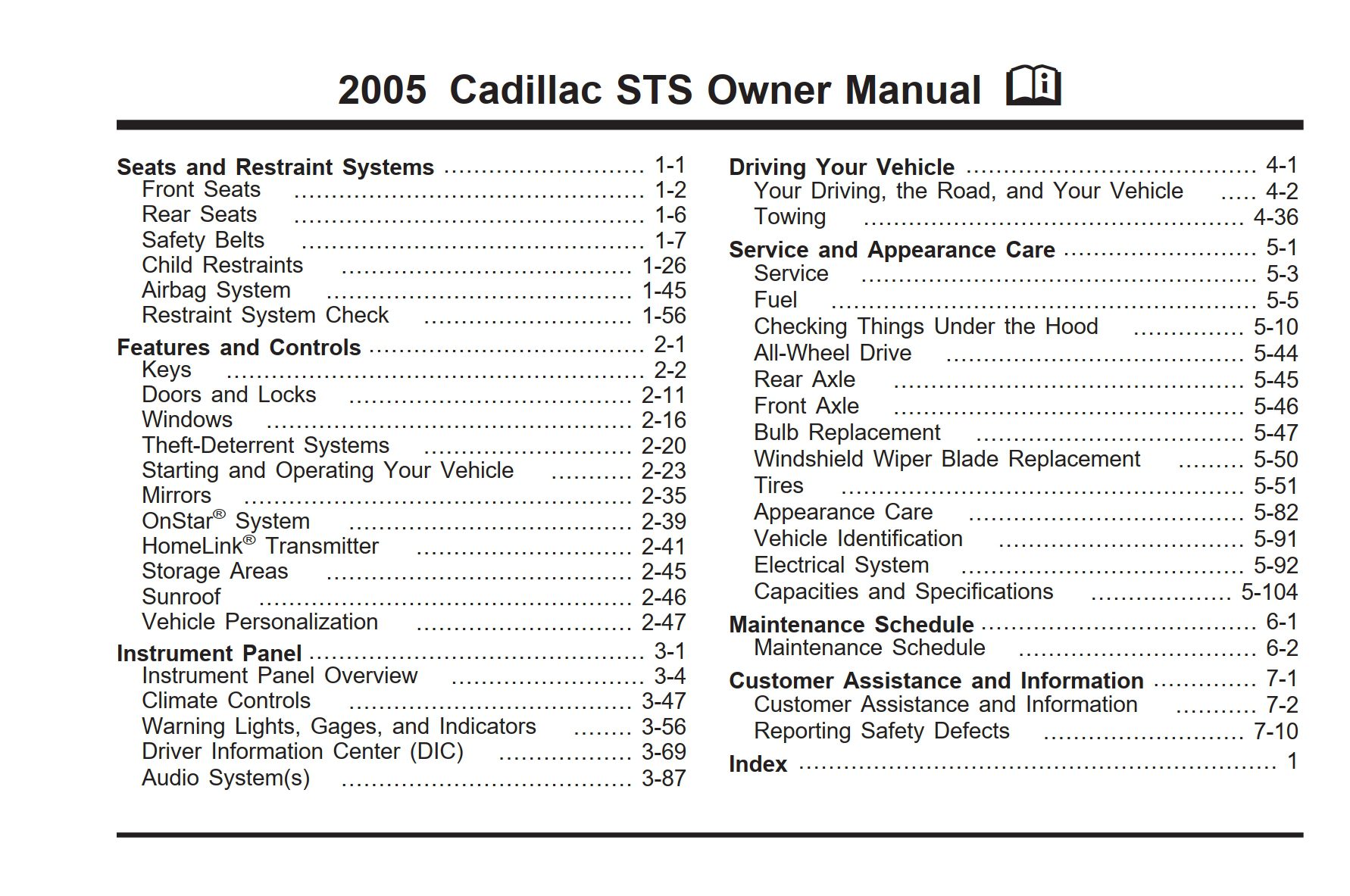 2005 cadillac sts owner's manual