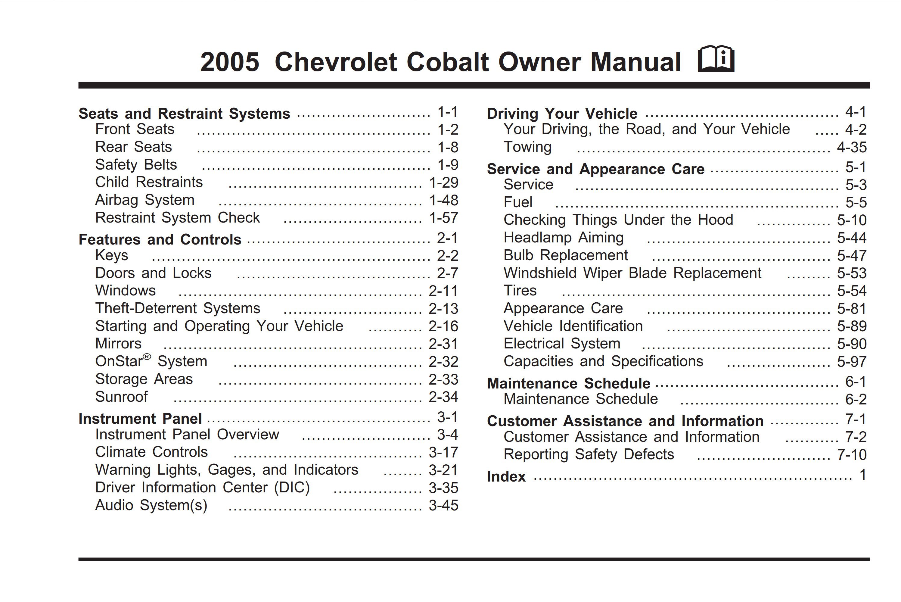 2005 chevrolet cobalt owner's manual