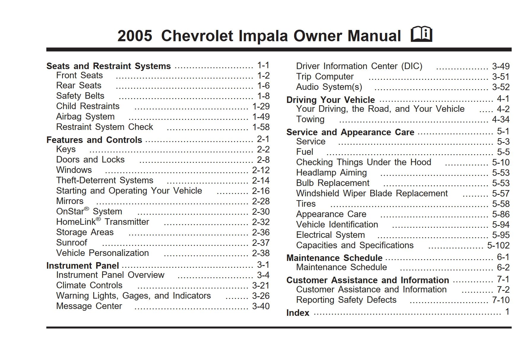 2005 chevrolet impala owner's manual