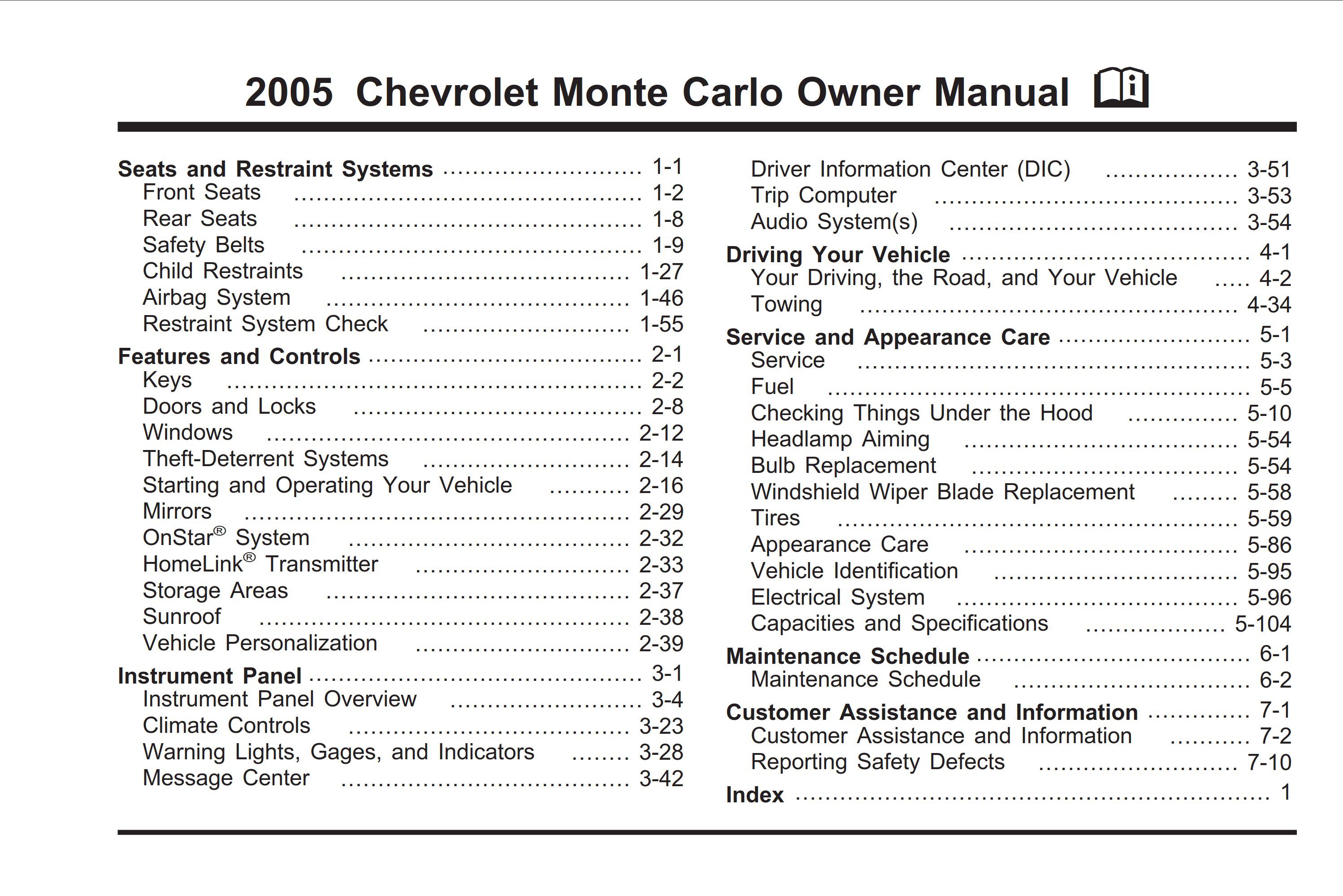 2005 chevrolet monte carlo owner's manual