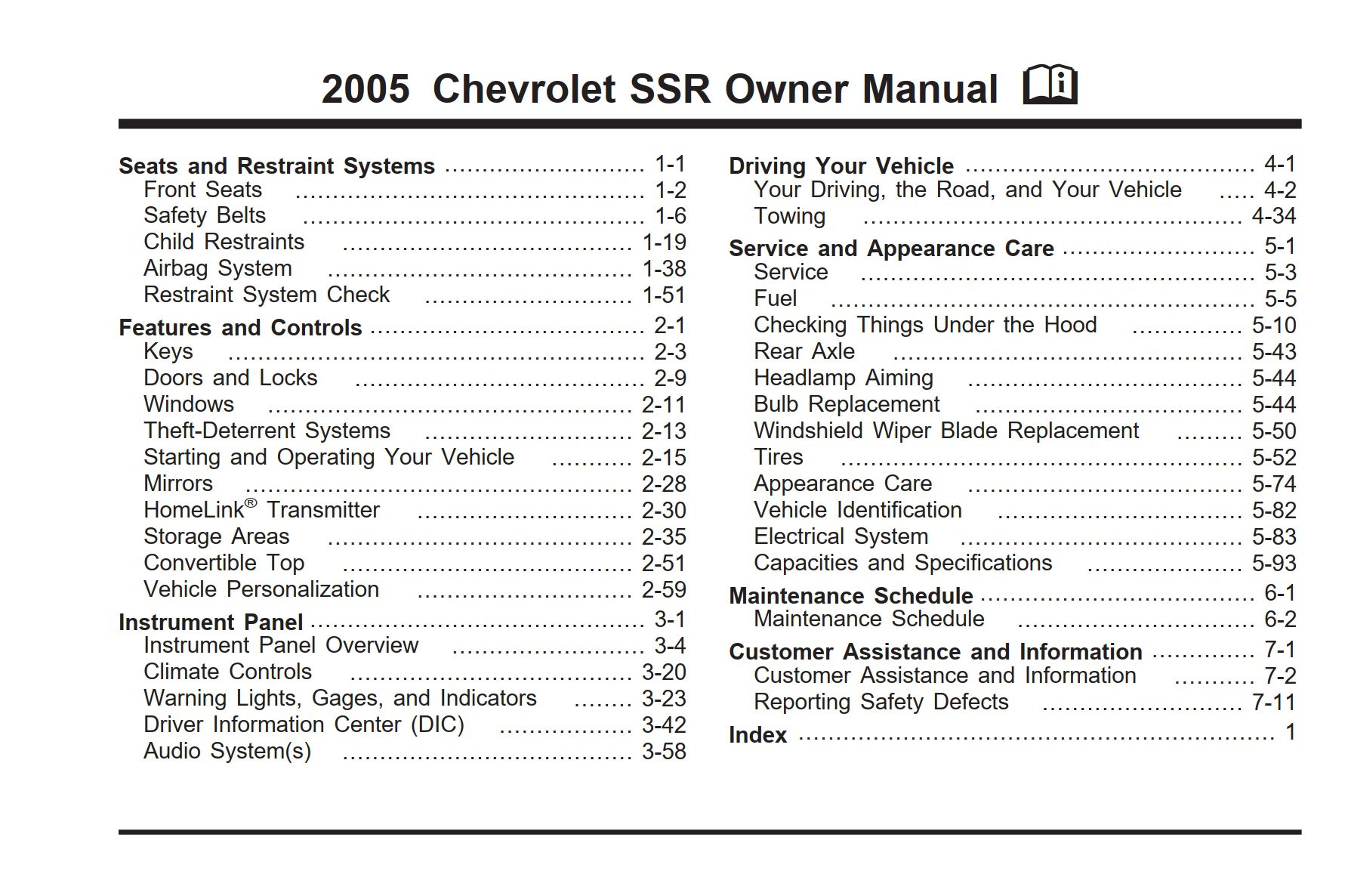 2005 chevrolet ssr owner's manual