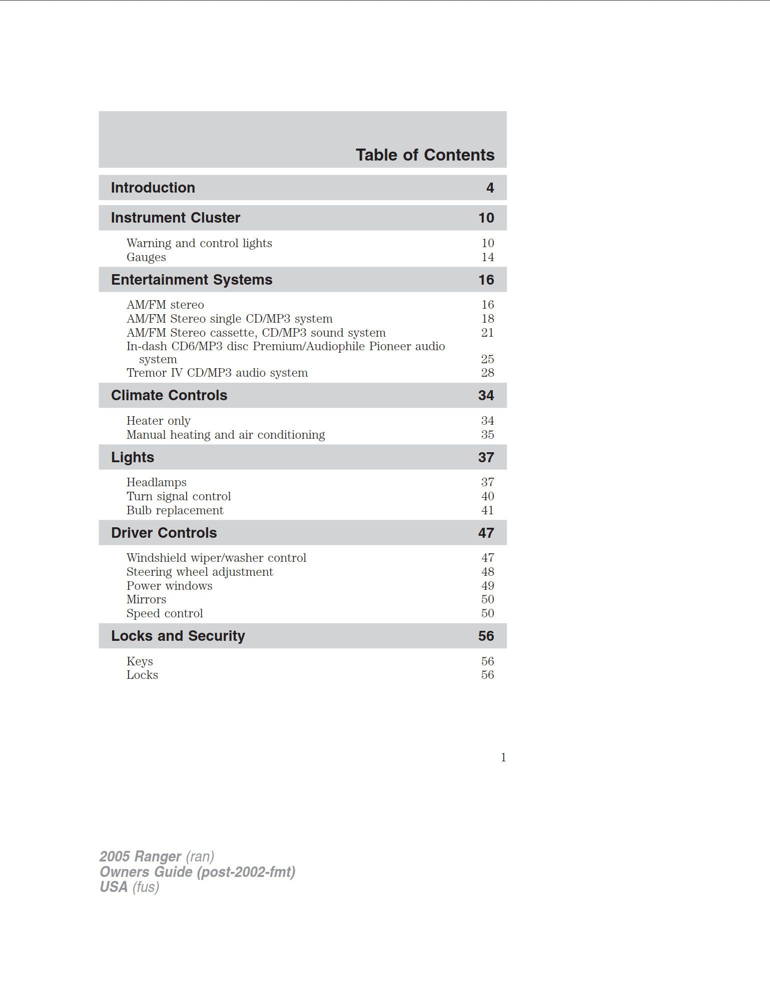 2005 ford ranger owner's manual