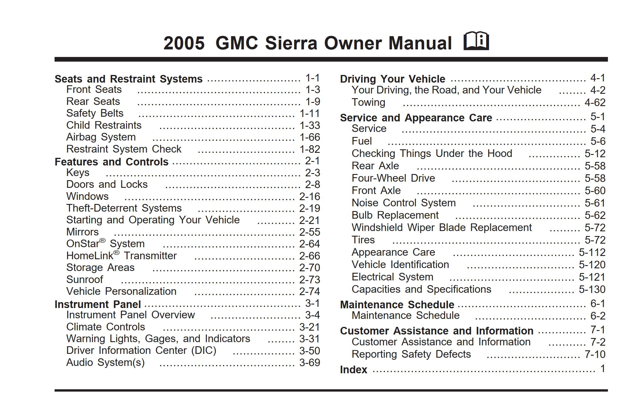 2005 gmc sierra owner's manual