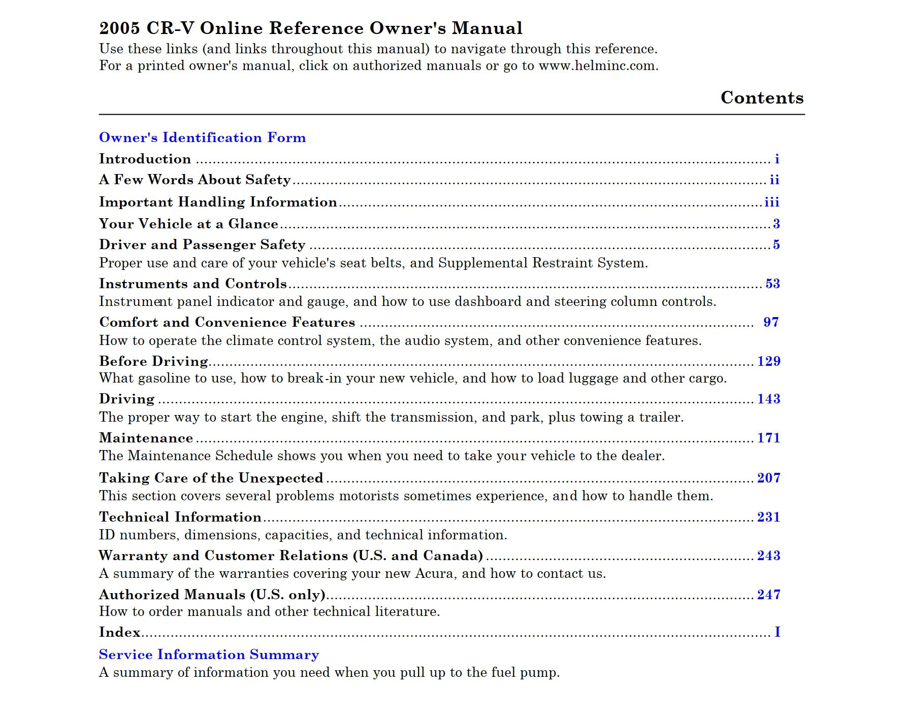 2005 honda cr v owner's manual