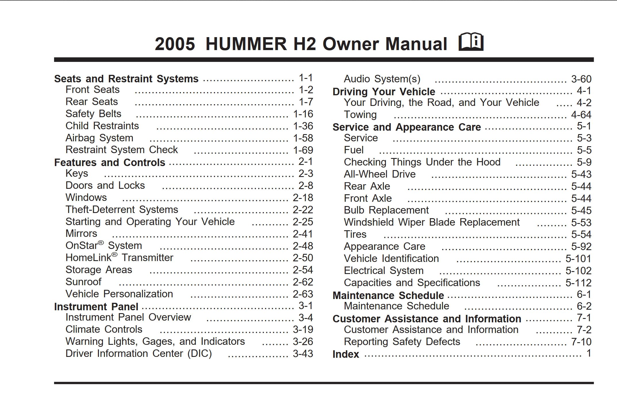 2005 hummer h2 owner's manual