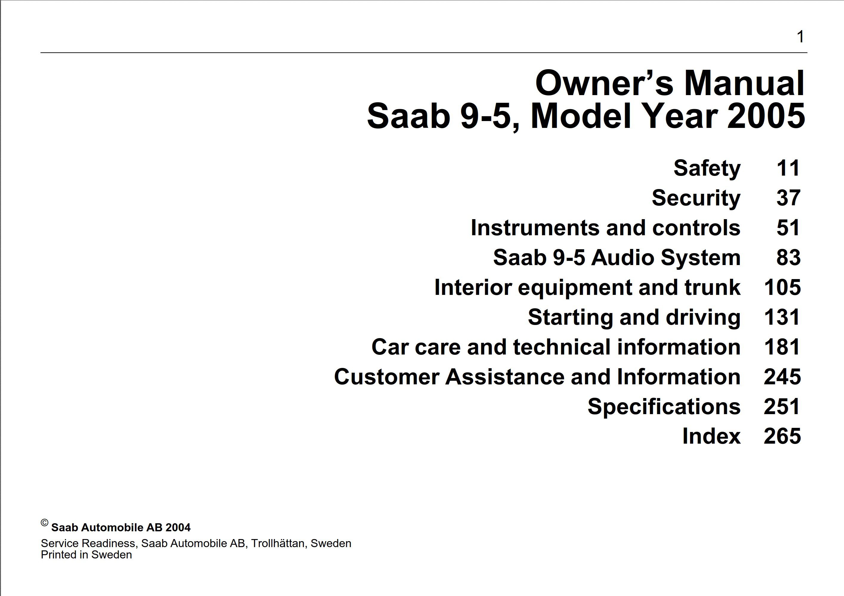 2005 saab 9 5 owner's manual