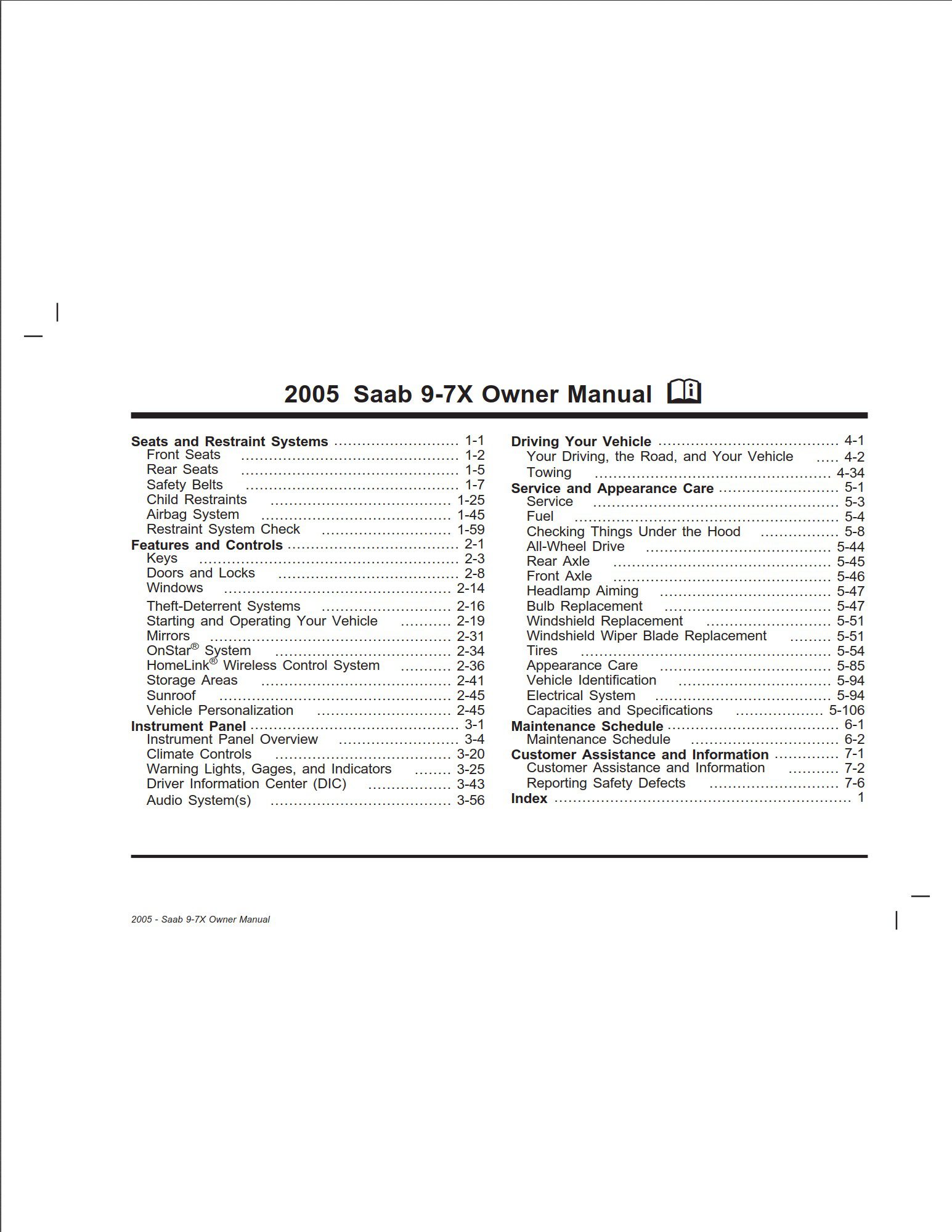 2005 saab 9 7x owner's manual