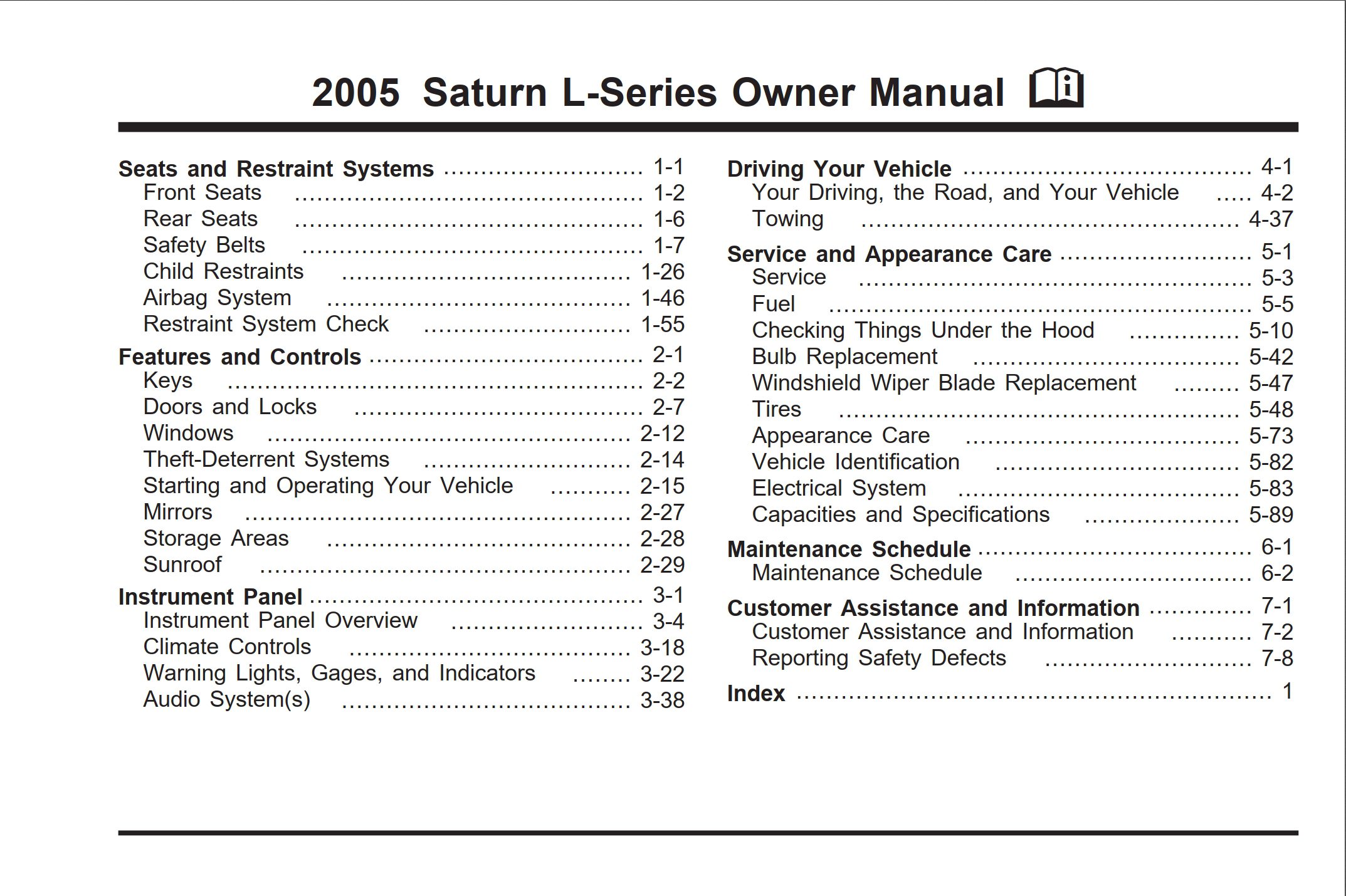 2005 saturn l series owner's manual