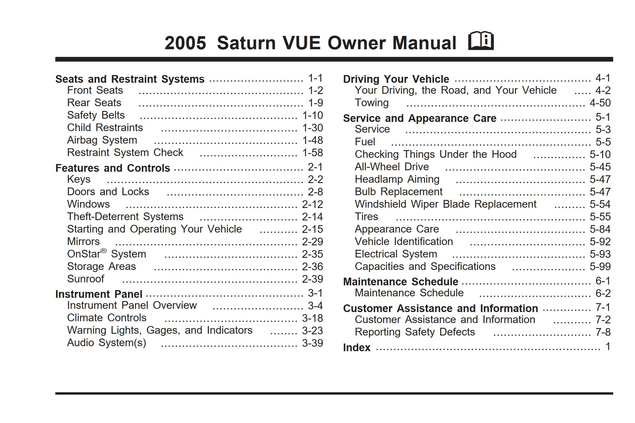 2005 saturn vue owner's manual