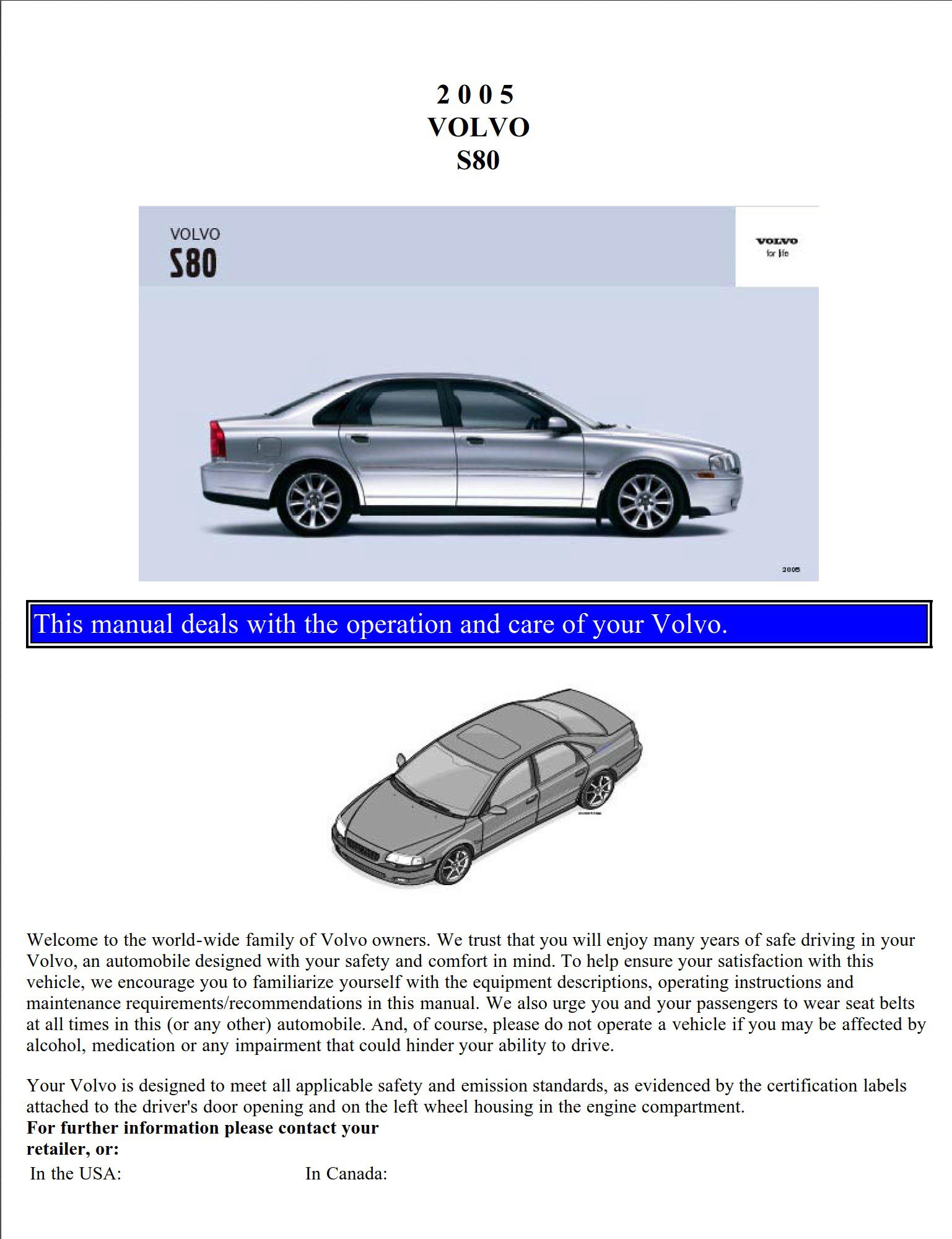 2005 volvo s80 owner's manual