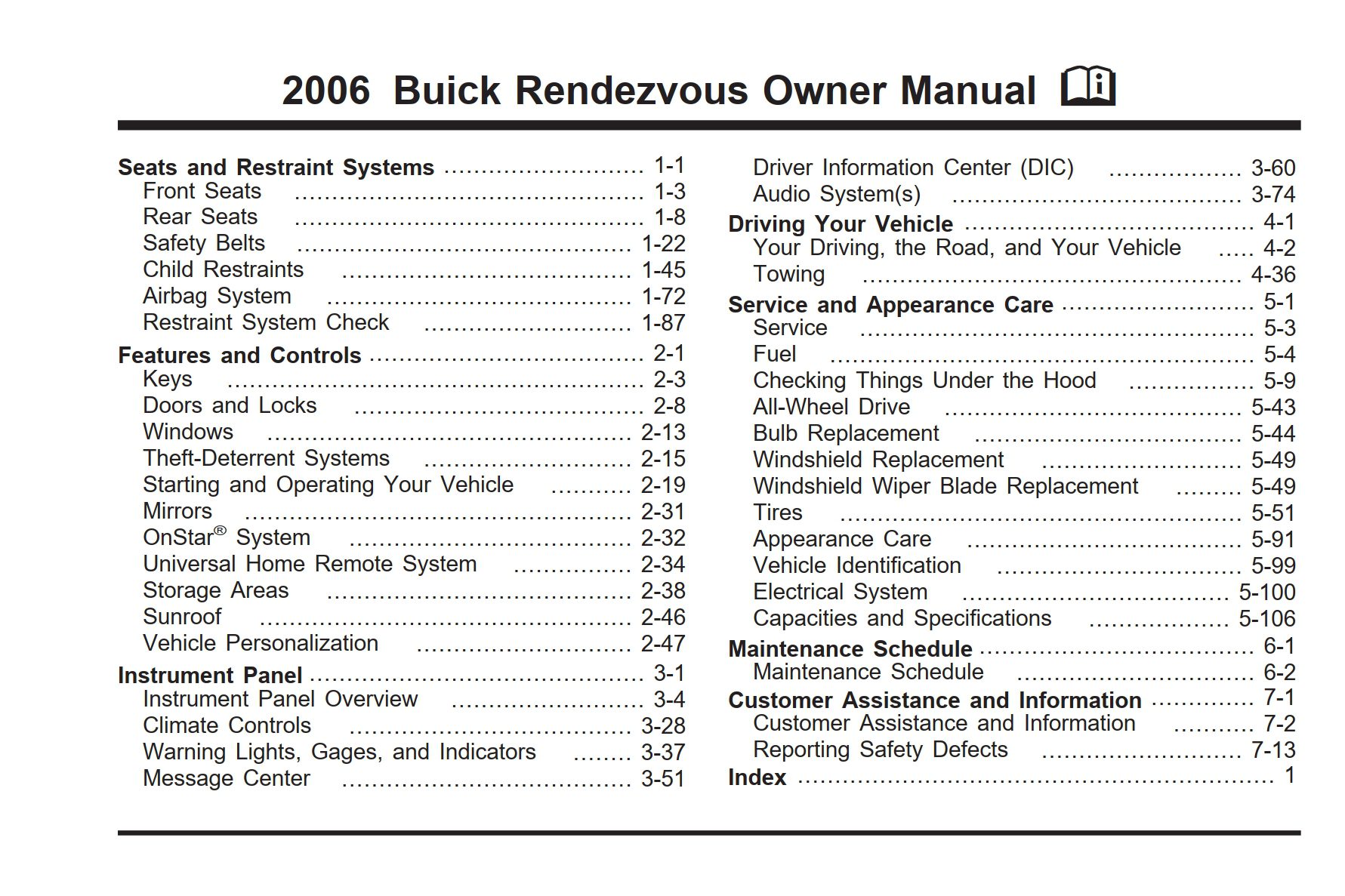 2006 buick rendezvous owner's manual