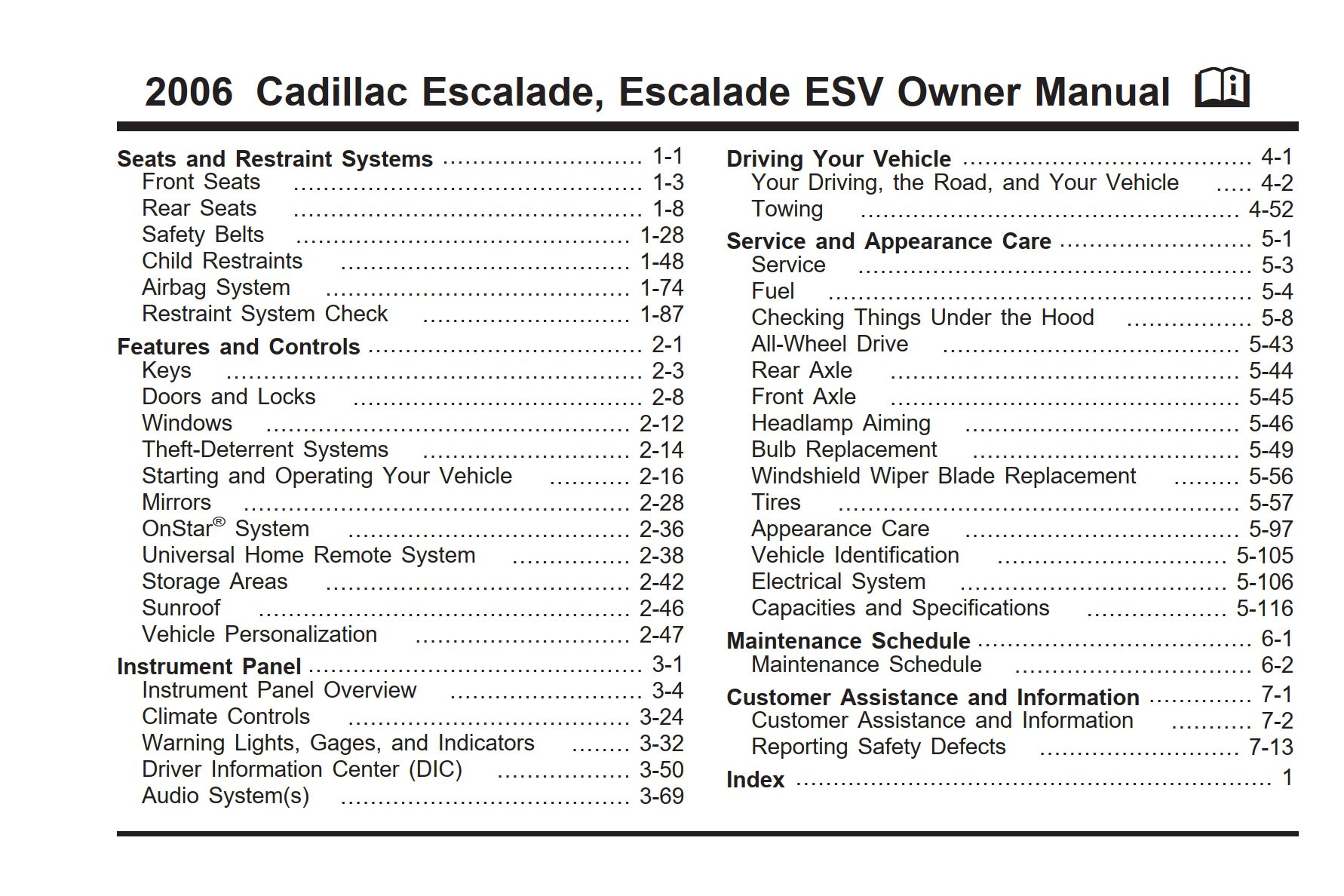 2006 cadillac escalade esv owner's manual