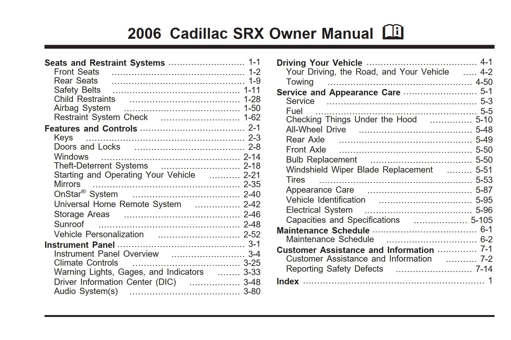 2006 cadillac srx owner's manual