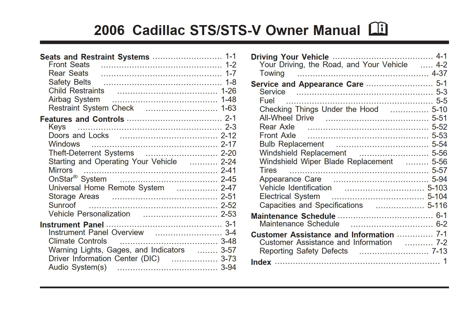 2006 cadillac sts owner's manual